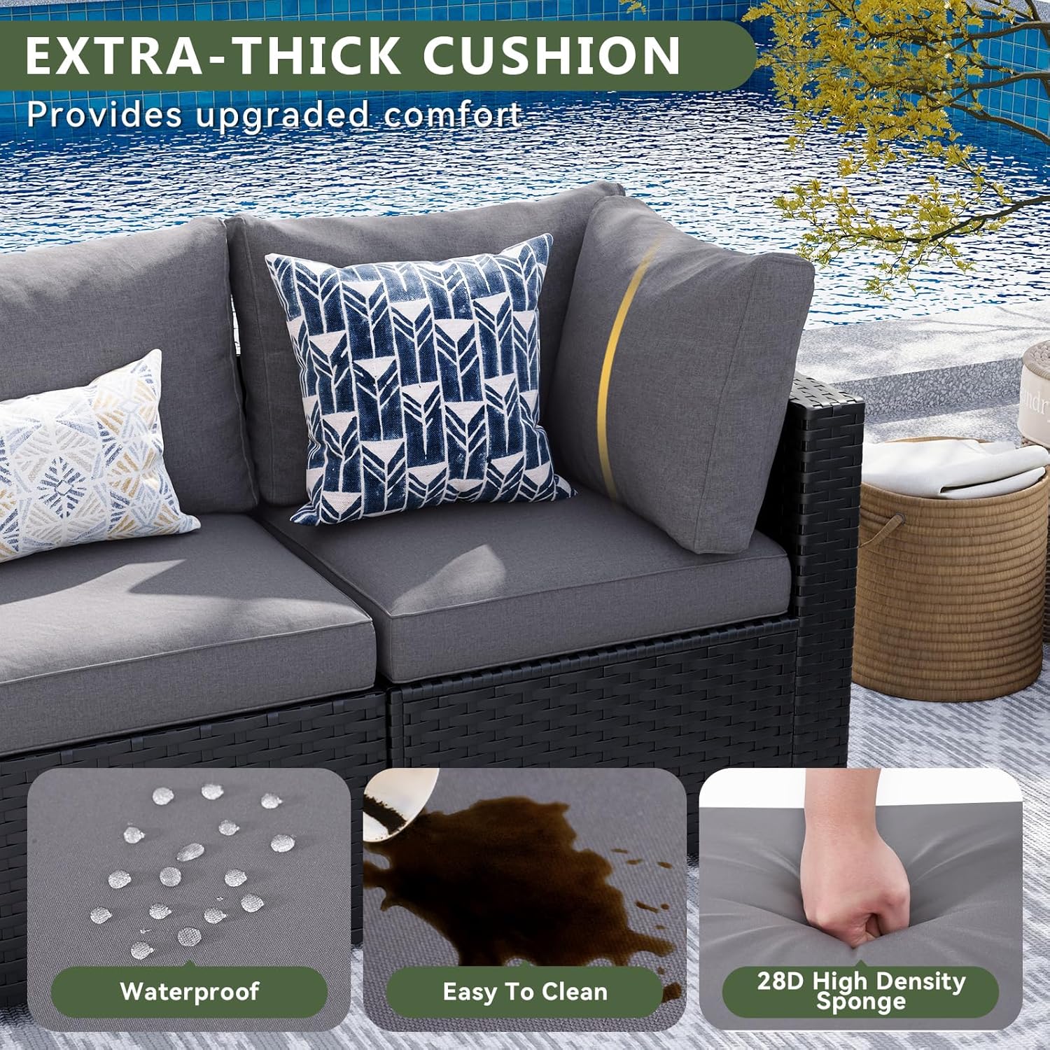 Aoxun 12 Piece Patio Furniture Set with 44” Fire Pit Table Wicker Rattan Patio Sectional Sofa Set Outdoor Seating Furniture with Thickened Cushion, Grey