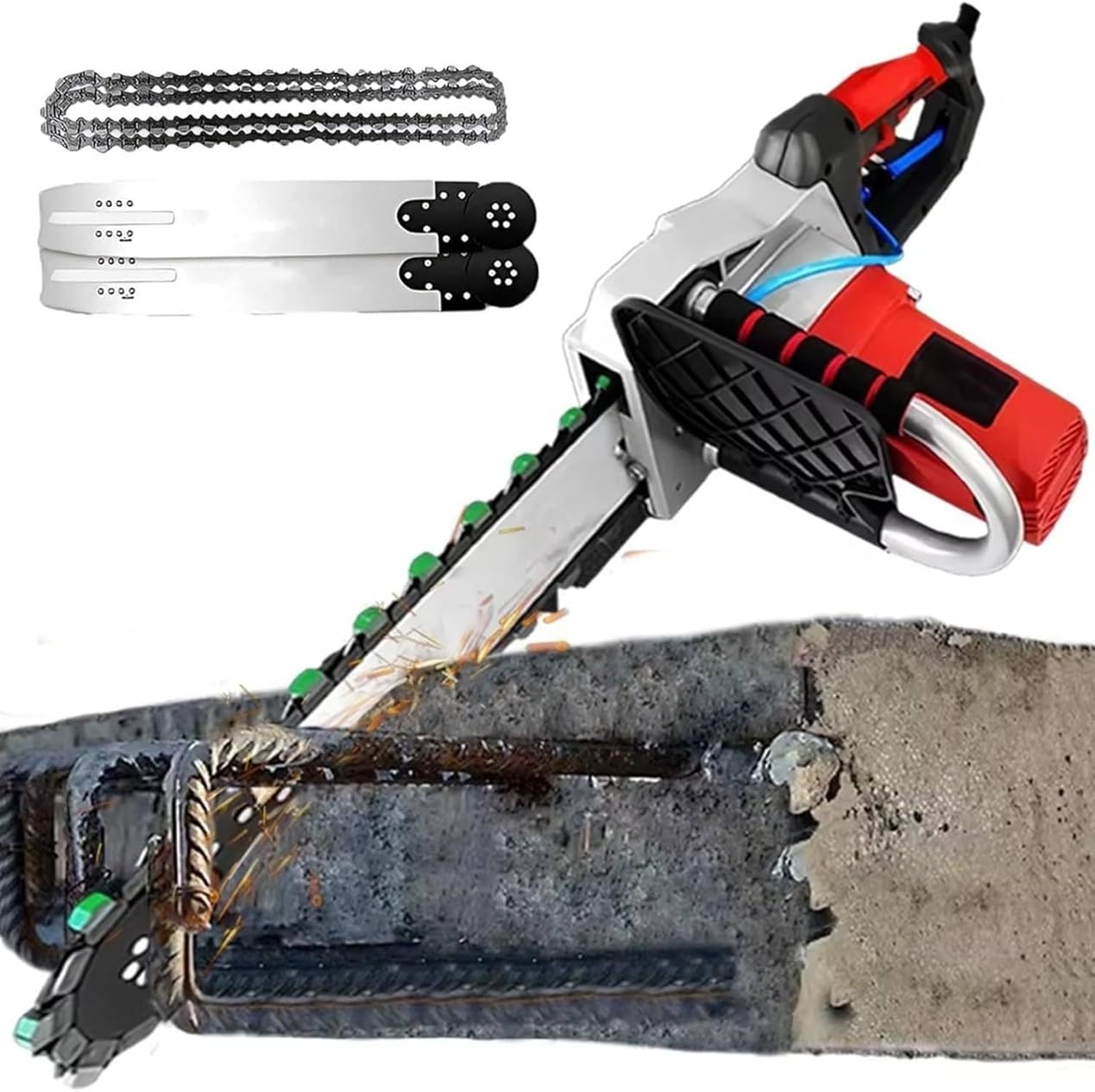 Electric Concrete Saw, Concrete Cutting Saw, Wall Cutter Machine, Rock Cutting Saw, Stone Saw, 5800W/6500W High Power Wall Chasing Tool With 2 Chains/2 Guide Bar for Brick, Ground and Rebar,480Model