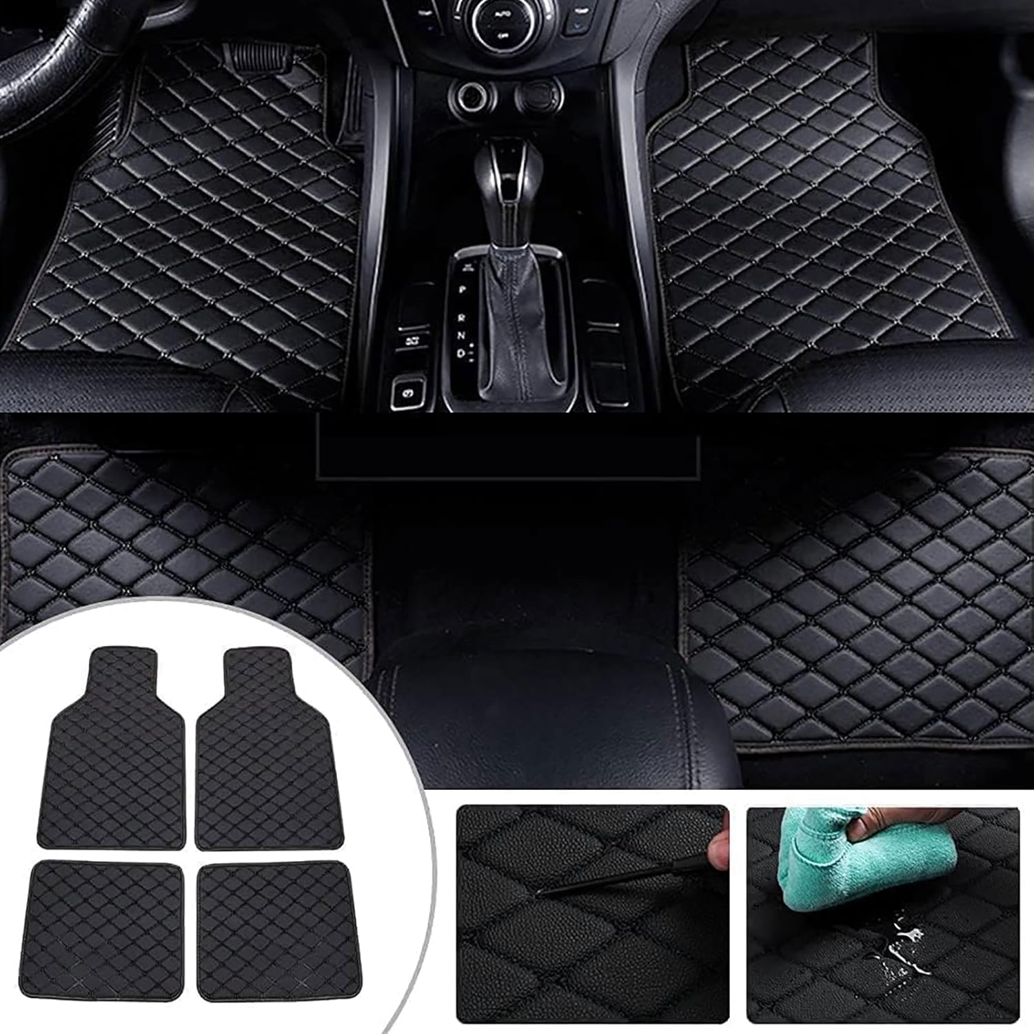 4 Pcs Leather Car Floor Mats for Audi S4 3rd Generation 2003 2004 2005, Custom Front Rear Row Foot Pads Liners Waterproof Anti-Slip Carpet Protection Interior Accessories,B/Black