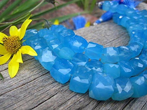 13 inch natural beads strand of 8mm faceted cube blue chalcedony gemstone beads for DIY jewelry - necklace, bracelet, earring, ring.