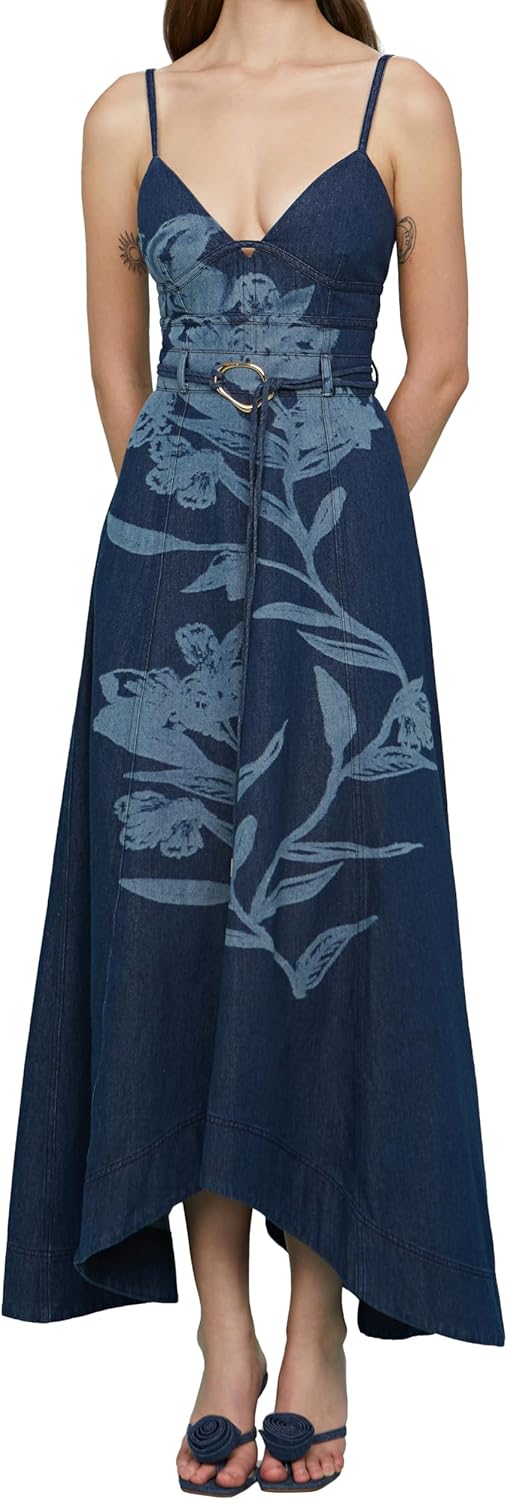 AMUR Women's Dana Printed Denim Midi Dress