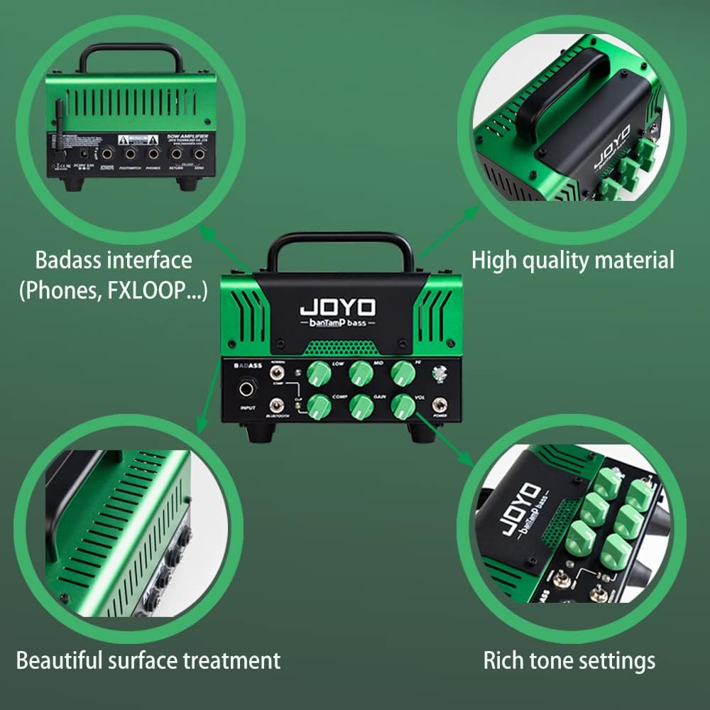 JOYO 5.8GHz Wireless Guitar System (JW-02S) Bundles with JOYO Bass Mini Amp Head 50 Watt (BADASS)