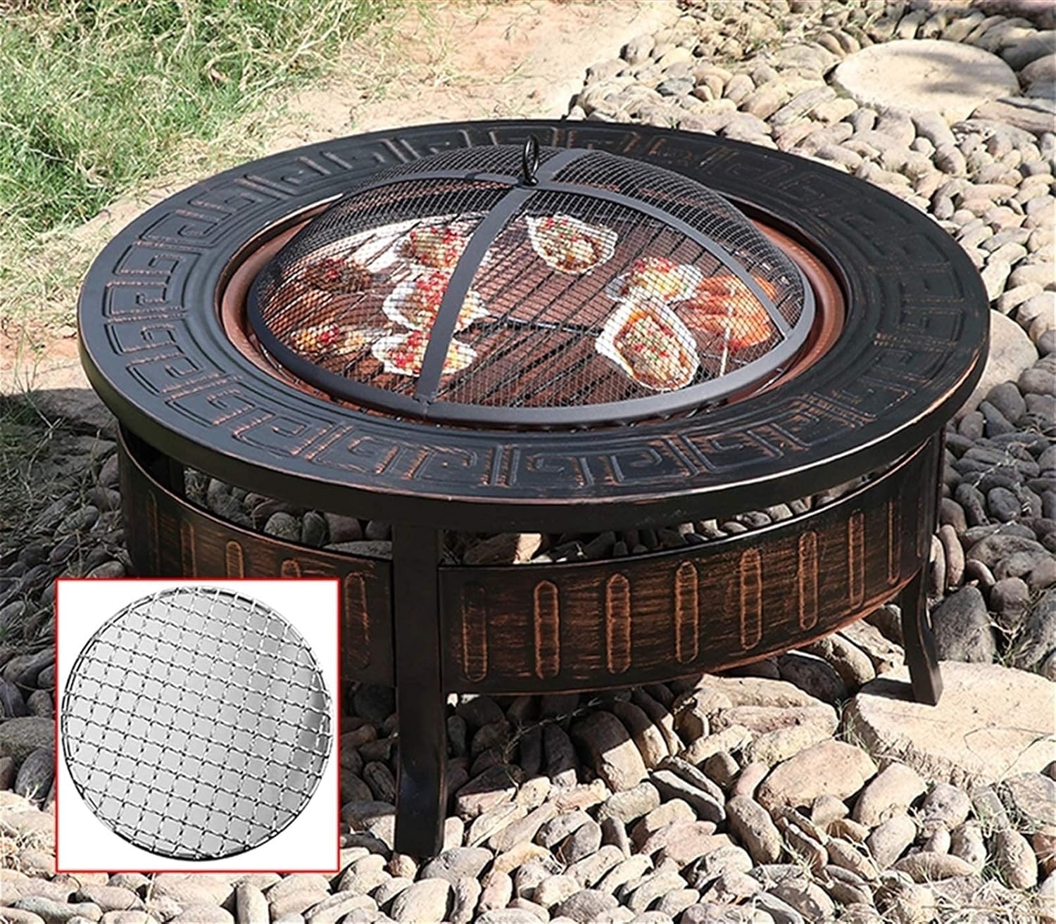 Fire Pits Outdoor Outdoor Wood-Burning Grill, Wrought Iron Garden Decoration, Outdoor Heating, with Mesh Spark Sieve Cover