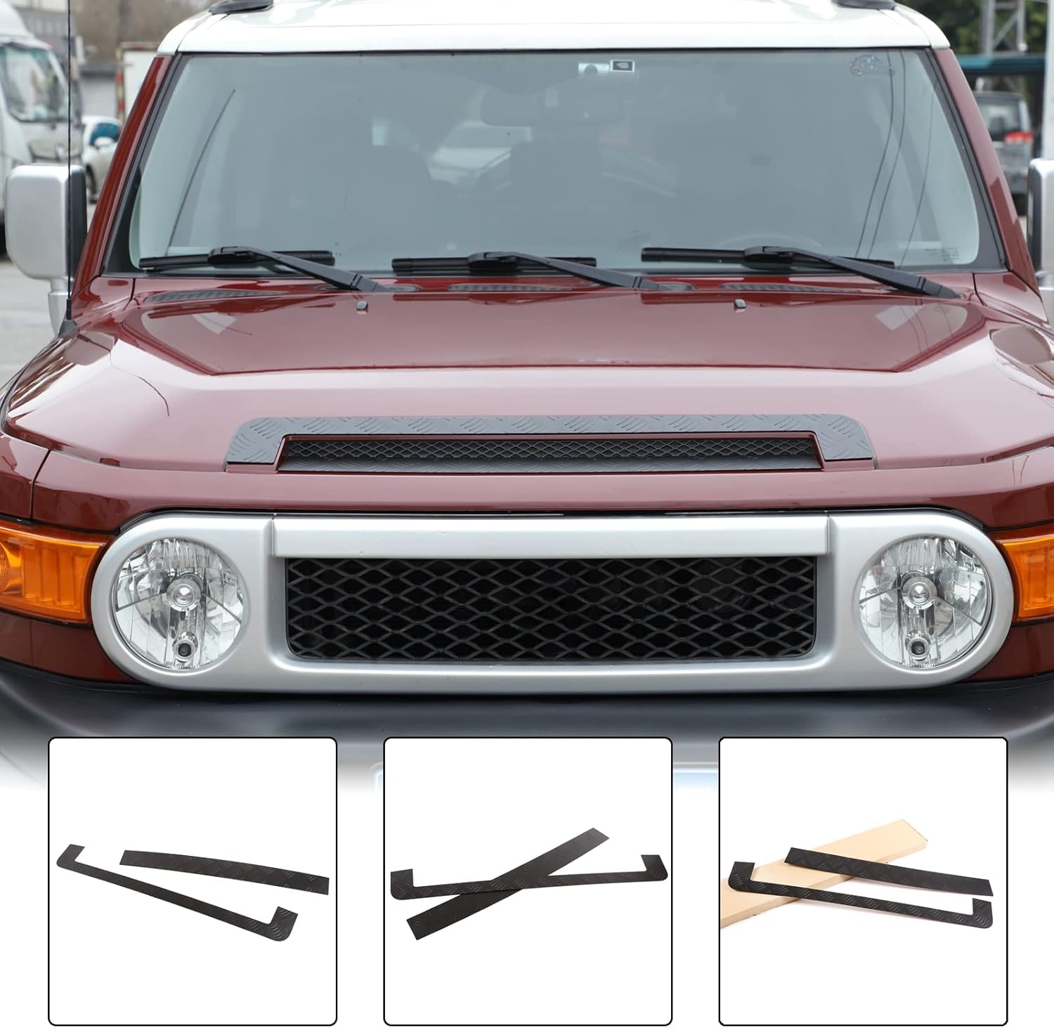 Car Hood Vent Trim Fit Toyot@ FJ Cruiser 2007-2021 Car Front Engine Hood Air Intake Grille Cover Hood Molding Anti-Scratch Hood Guard Hood Front Protect Panel Cover Hood Bezel Trim Sticker Accessories