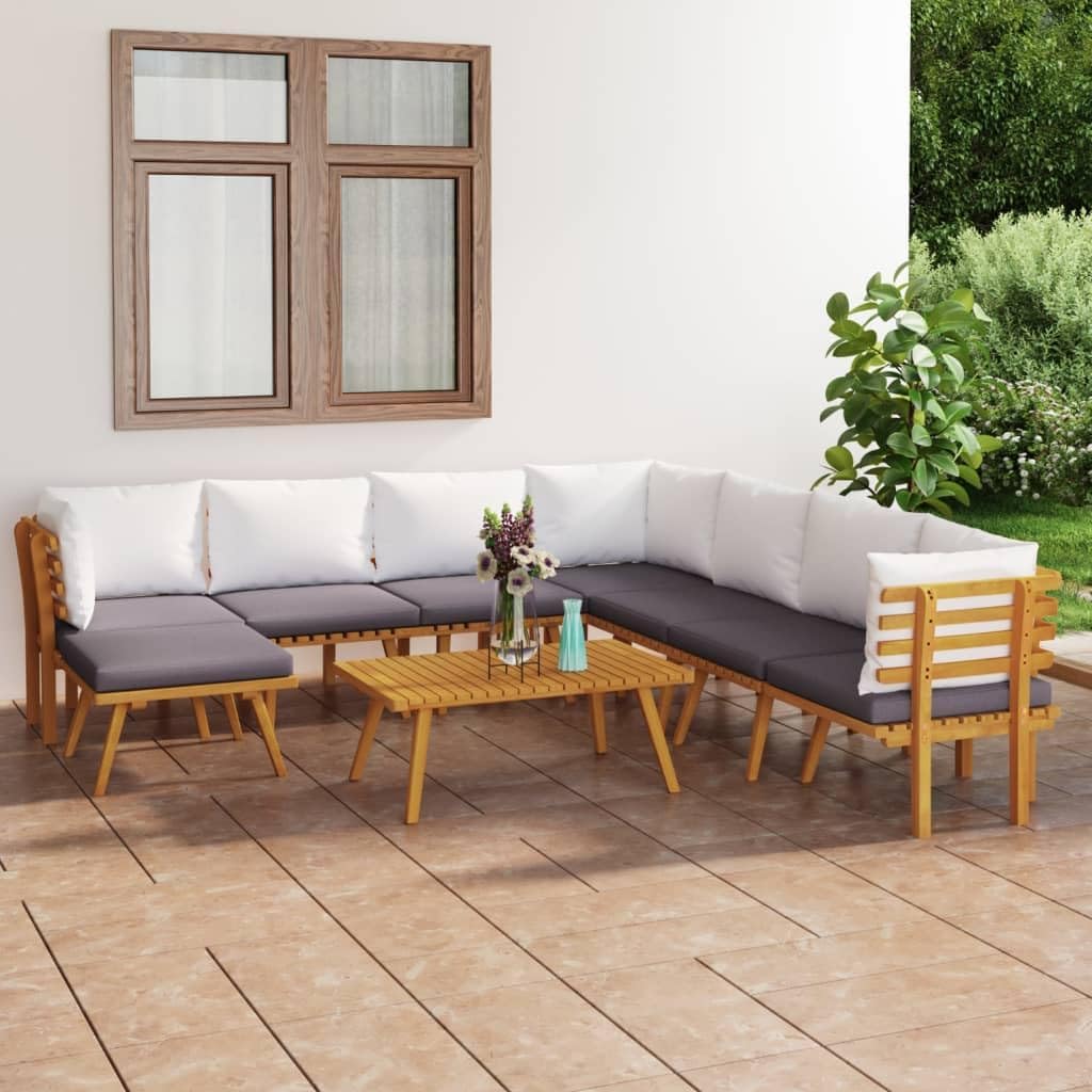 9 Piece Patio Lounge Set with Cushions Solid Acacia Wood,Rustic Wooden Patio Lounge Set with Cushions for Outdoor Relaxation and Comfort Patio Furniture Sets, Outdoor Furniture Sets