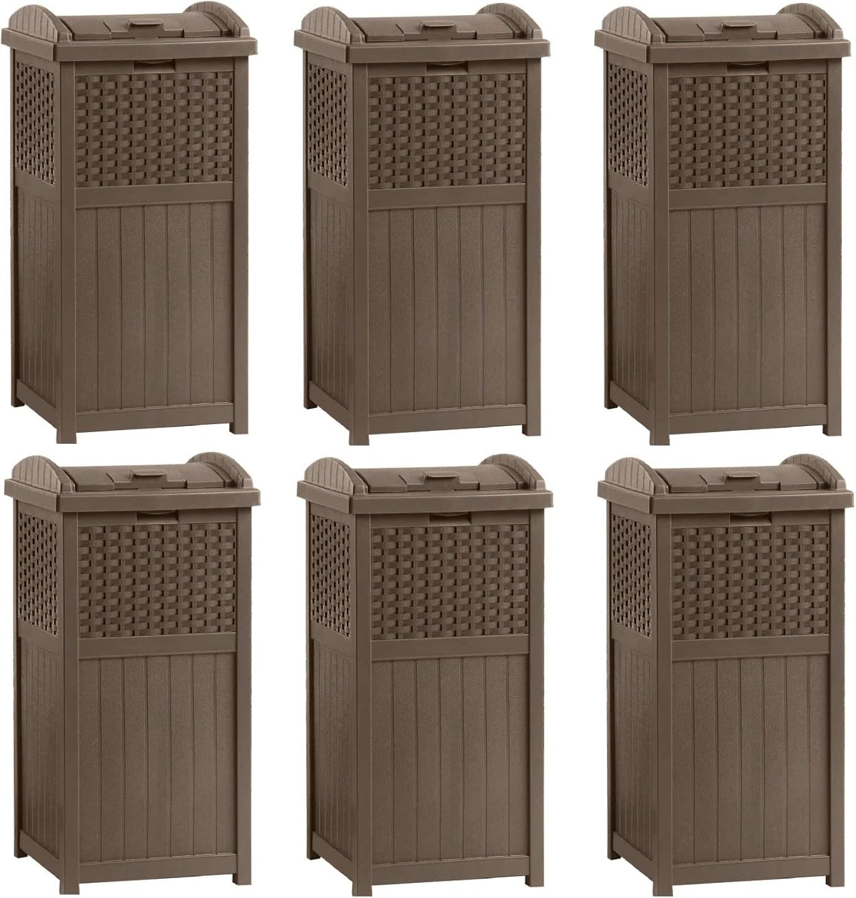 Suncast Trash Hideaway 33 Gallon Resin Wicker Outdoor Garbage Container (6 Pack)