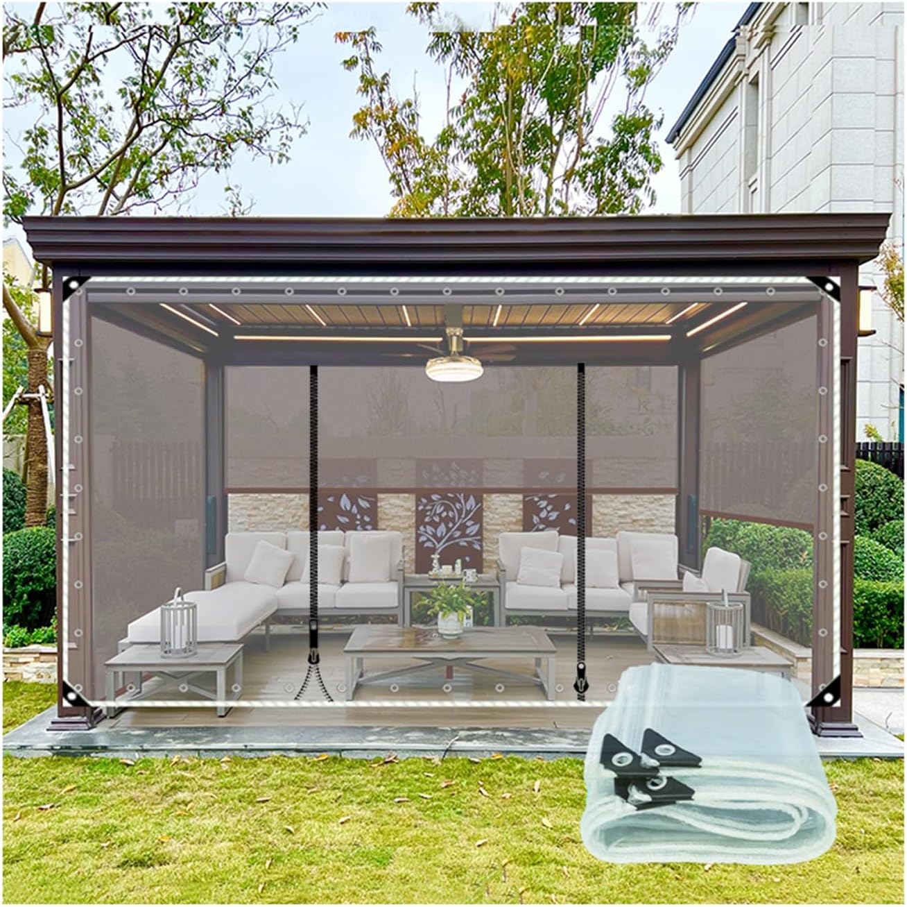 Zipper tarpaulin,Outdoor Waterproof Tarpaulin Side Panels with Zipper Door,0.5mm PVC Clear rain Curtains,Splicing Canopies for gazebos terraces Windproof,Multi-Functional ( Size : H3xW10m/H9.8xW32.8ft