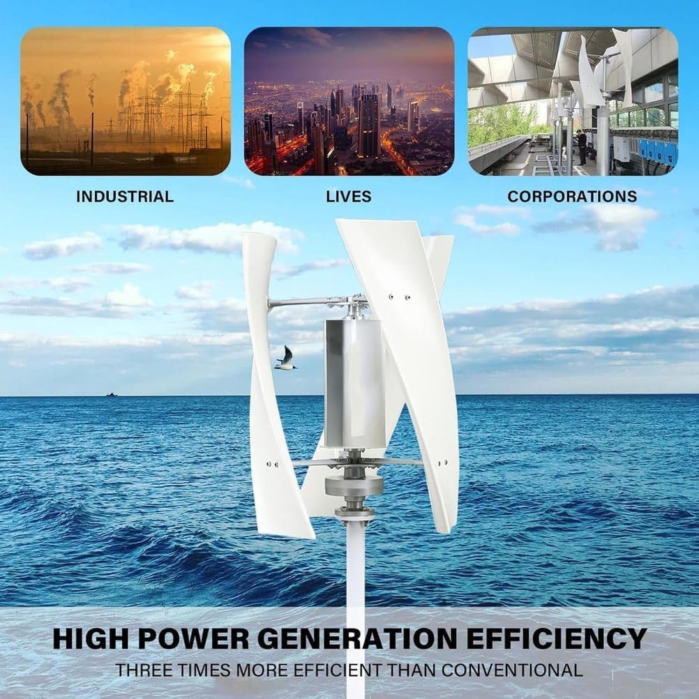 8000W 3 Blades Vertical Wind Turbine Generator Kit,220V 48V 24V 12V with Controller Energy Generator Wind Power Kit for Home, Street Lighting (White)