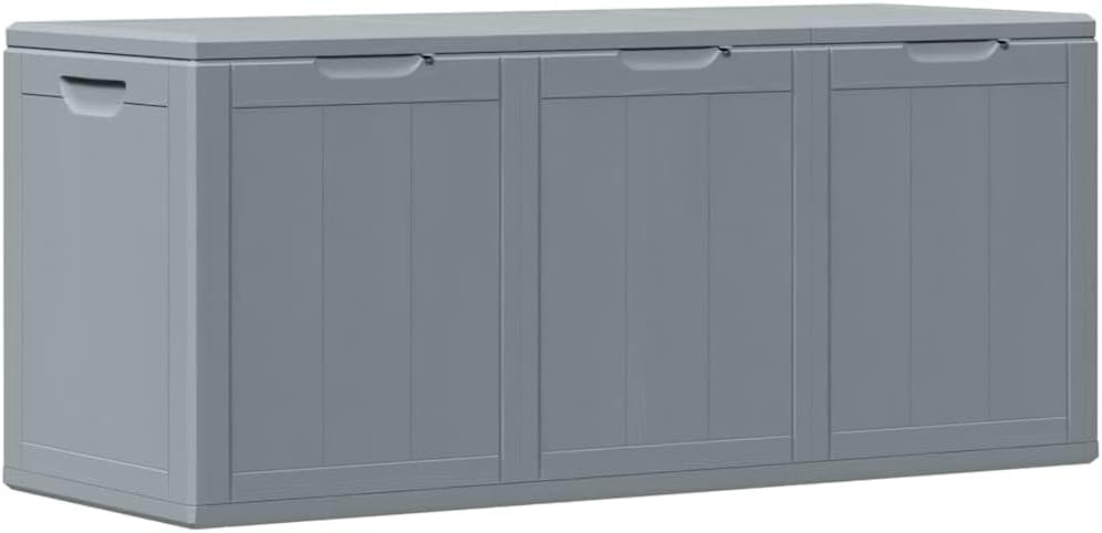 vidaXL - Modern Gray Polypropylene Outdoor Patio Storage Box, Rattan Look, Weather and UV-Resistant, 71.3 gal Capacity, Lightweight for Easy Moving