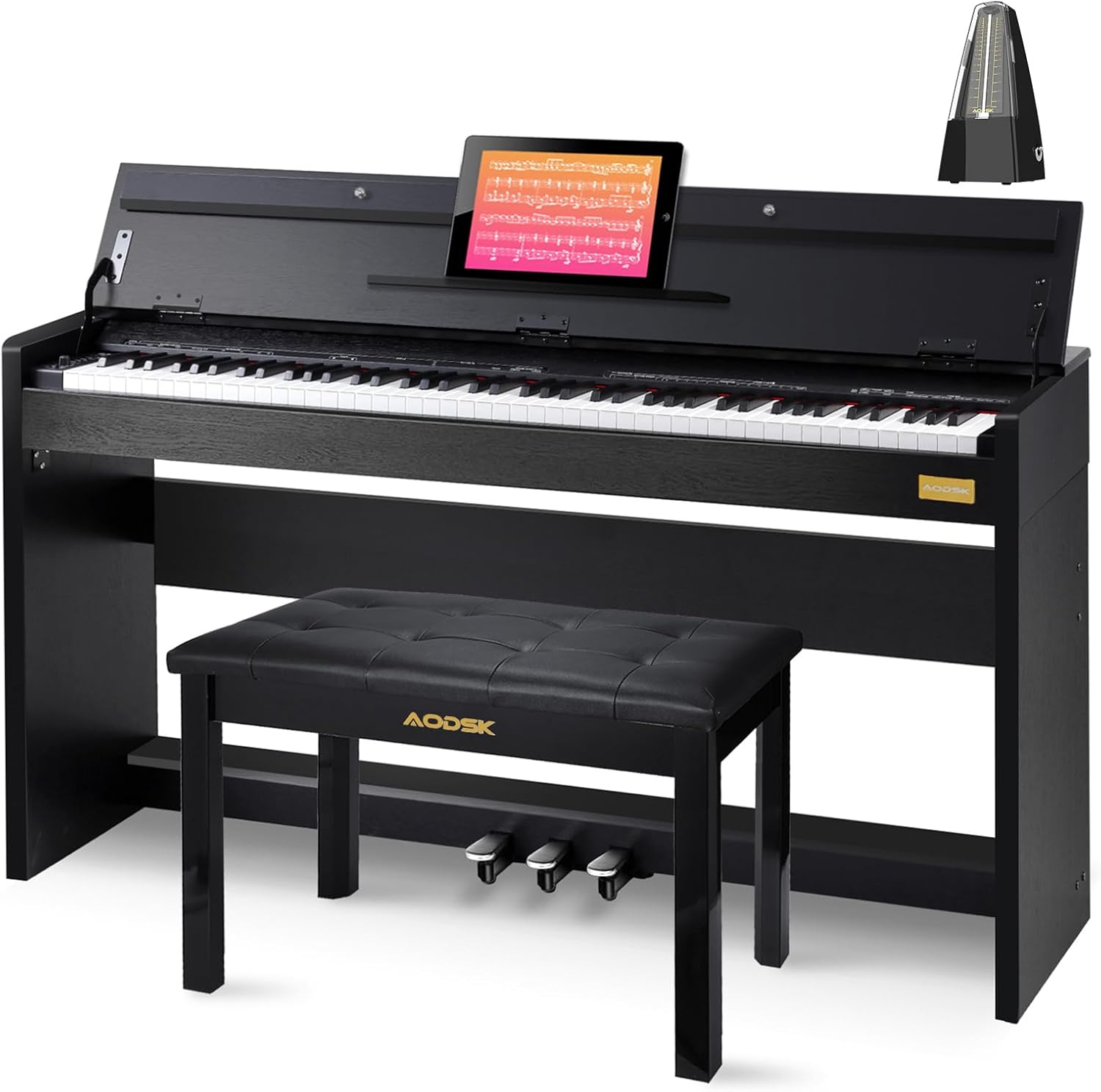 AODSK B-85 Digital Piano 88 Keys Electric Keyboard Piano for Beginner+Wooden Duet Piano Bench+Mechanical Metronome