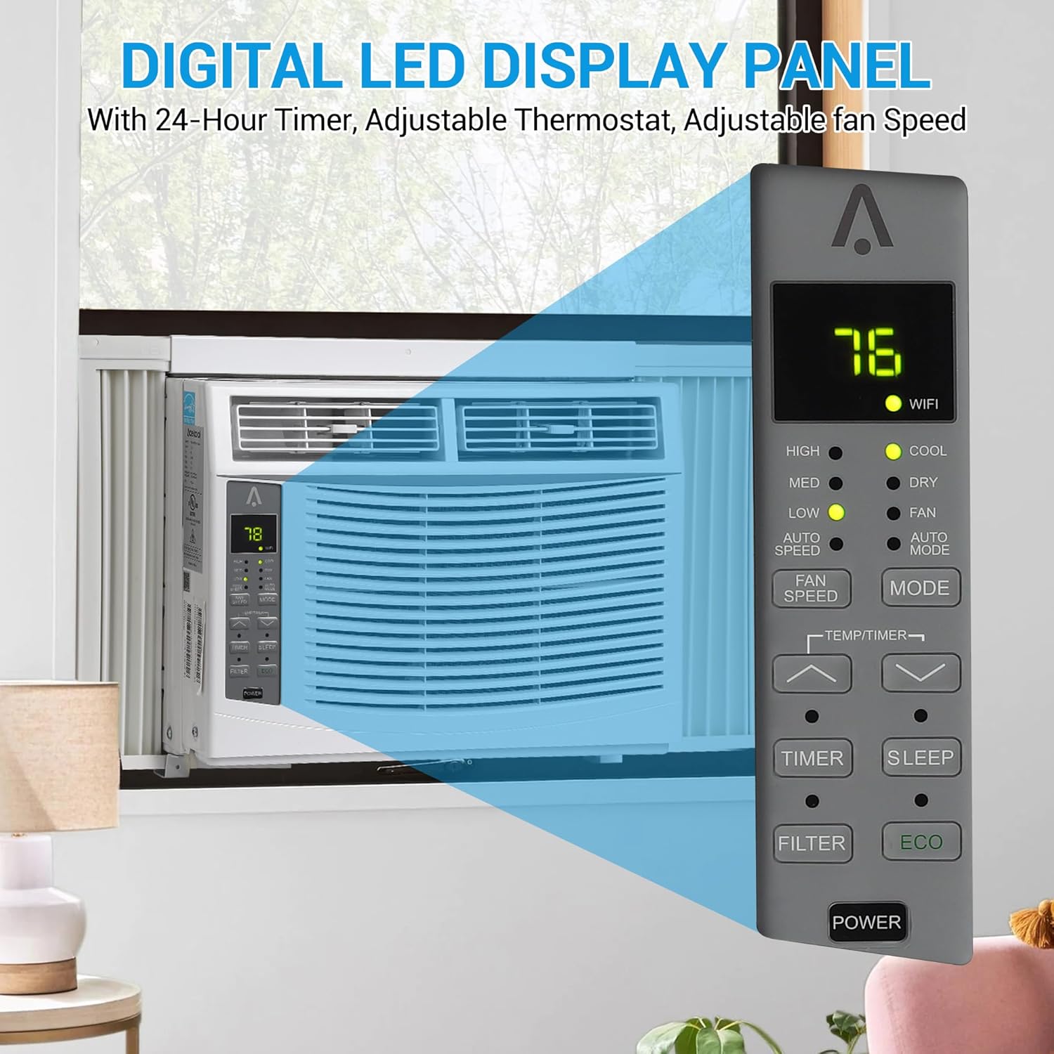 Towallmark 6,000 Btu Window Air Conditioner, Cools Up to 250 Sq. Ft with Cooling, Dehumidifier, 3 Fan Speed, Window-Mounted Room Ac Window Unit with Remote, Easy Install Kit for Home