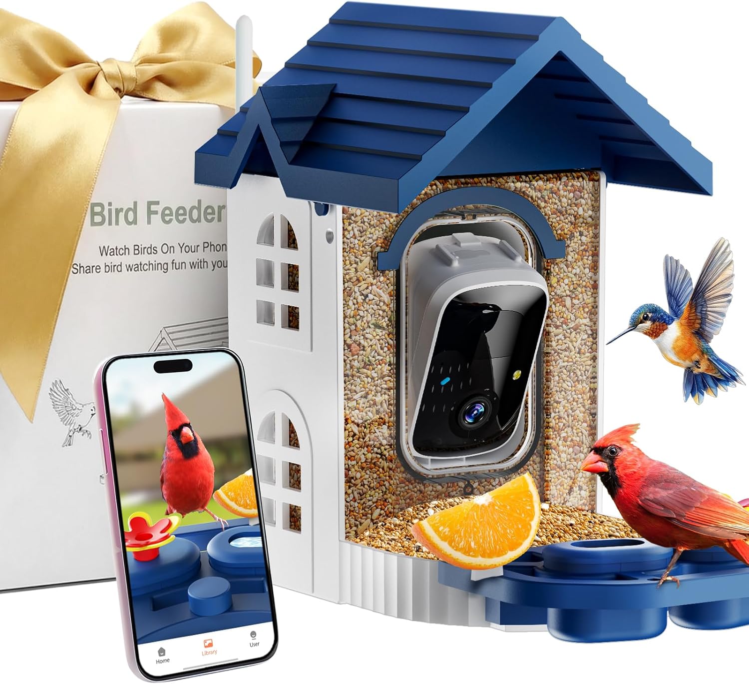 Smart Bird Feeder with Camera - AI Bird Identification Squirrel-Proof Feeder Weatherproof Bird House for Outdoor Birdwatching 2K HD Instant Alerts