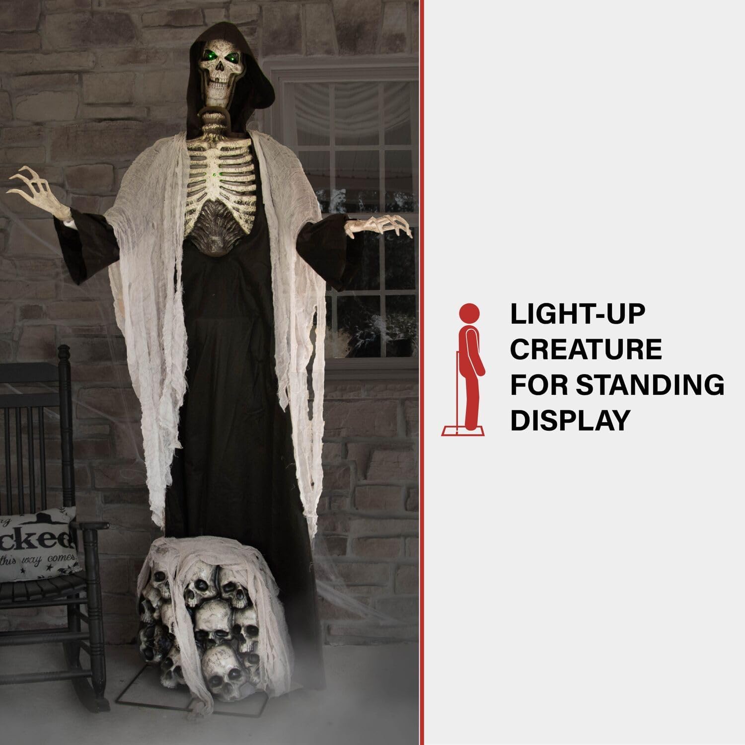 Haunted Hill Farm 7-Ft. Tall Graveyard Ghoul, Motion Activated Scary Halloween Prop, Battery Operated with On-Off Switch, Light-Up Eyes and Chest for Indoor or Covered Outdoor Halloween Decorations
