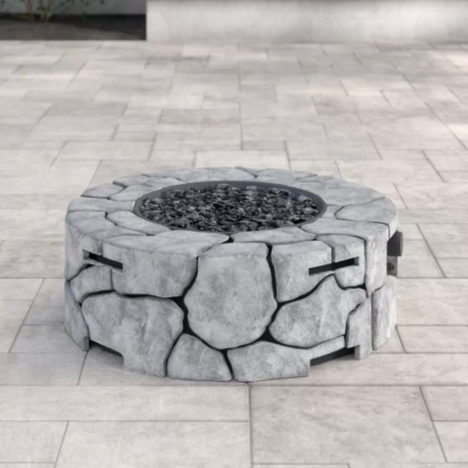 28'' Modern Outdoor Fire Pit: Fiber Reinforced Concrete & Stainless Steel - 40,000 BTU Propane/Natural Gas Heater for Patio & Backyard - Includes Storage Cover & Stone Filler