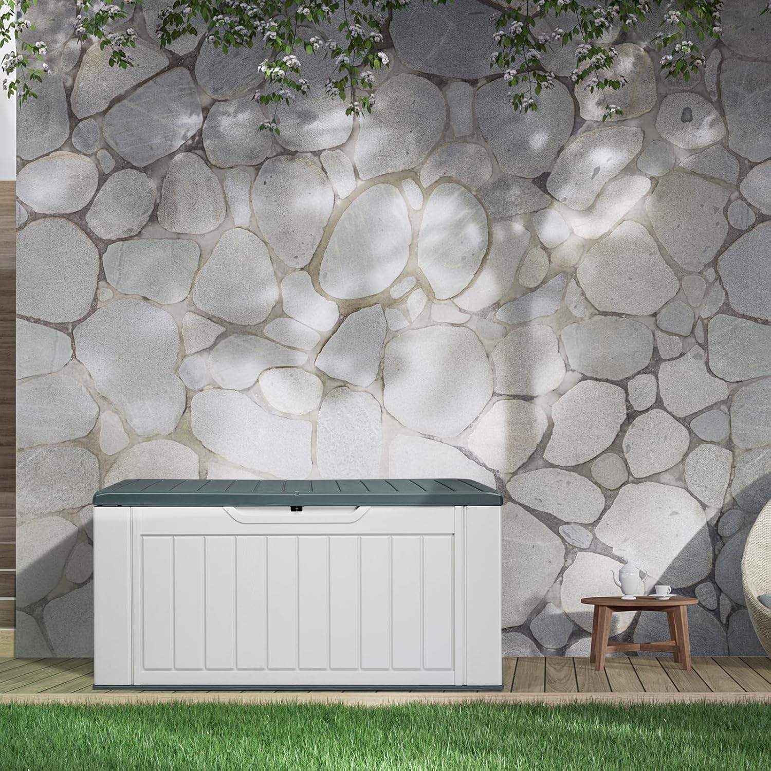 Deck Box Organization and Storage for Patio Furniture Outdoor,Outdoor Storage Box, 158 Gallon Deck Box, Resin Storage Bin for Patio Cushions, Gardening Tools,storage container 58.9