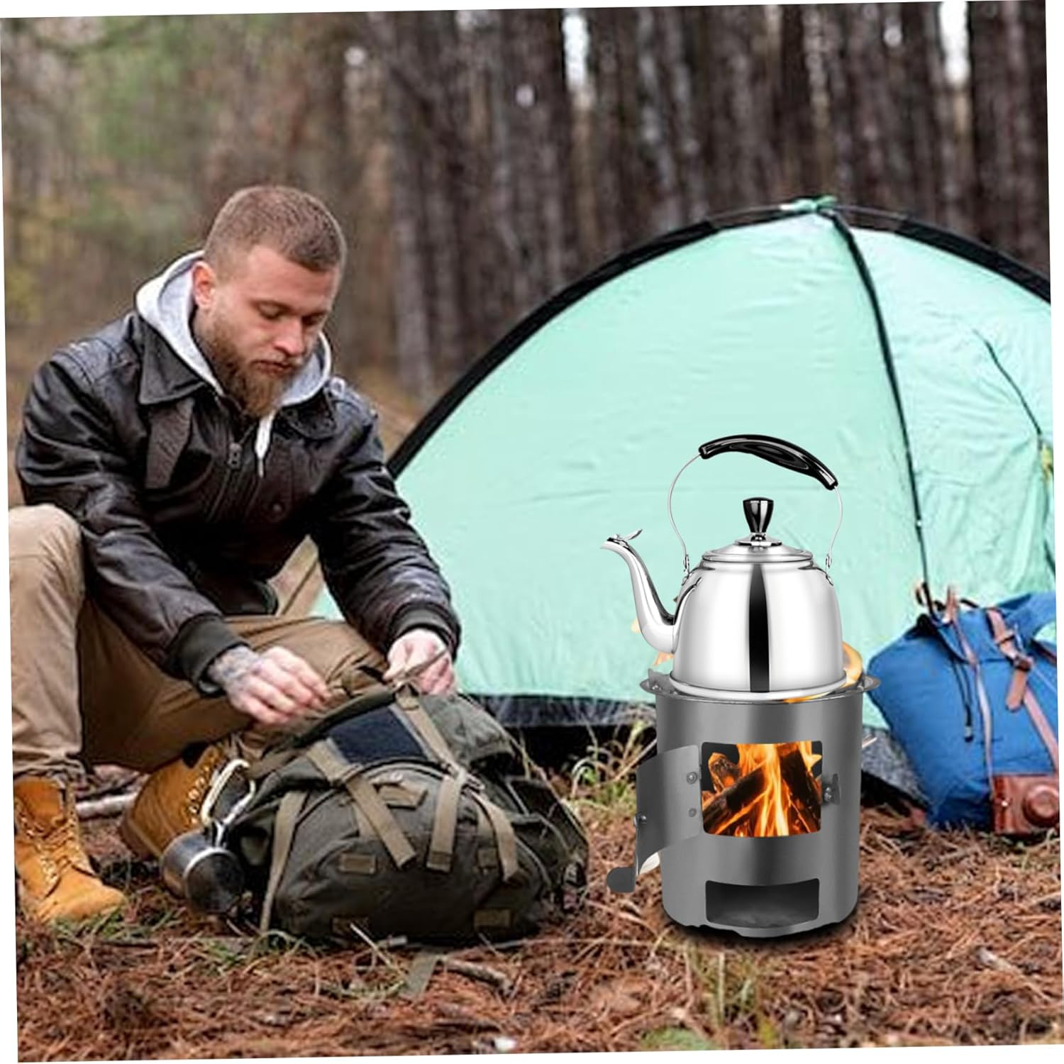 Tabletop Fire Pit, Portable Tabletop Fire Pit with Large Opening, Low Smoke Camping Stove Fueled by Pellets or Wood for Outdoor/Patio