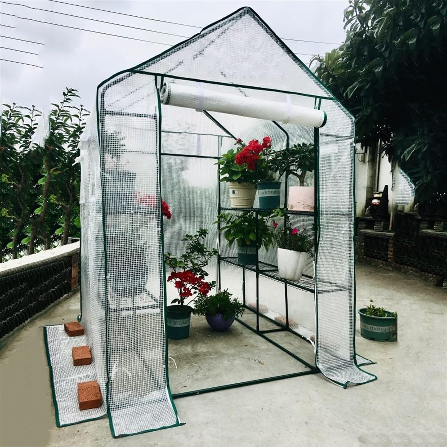 Outdoor Garden Greenhouse, Portable Plant Hot House, with Zipper Openings Roll-Up Door and Sturdy Shelves, for Gardening Plants Cold Frost Protection Wind Rain Proof