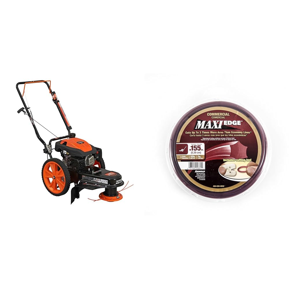 YARDMAX 22 in. 170cc Gas Walk Behind String Trimmer Mower Bundle with Arnold .155-Inch x 117-Foot Commercial Trimmer Line