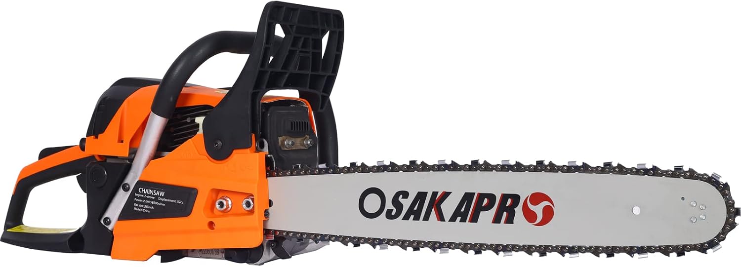 Gas Chainsaw 20-Inch 52cc Power Chain Saw - 2-Cycle Guide Board Chain saws - Gas Powered Chainsaw for Trees Gas Powered Farm, Ranch and Garden Tools - Motosierra de gas 2pcs/set, Orange
