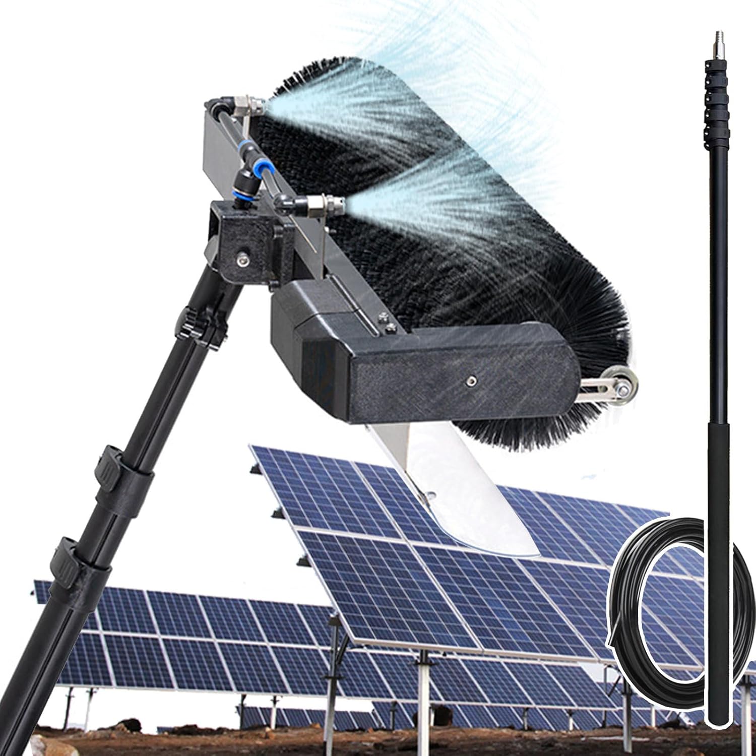 7.5m Telescopic Water Fed Pole - 60cm Automatic Roller Brush Window Cleaning Kit, 10m Extension Hose, Dry/Wet Cleaning Support, Ideal for Solar Panel Maintenance