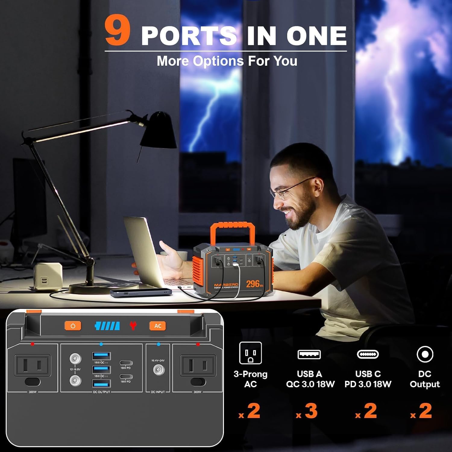 MARBERO 296Wh Solar Generator with Solar Panel Included 300W Portable Power Station with 60W Foldable Panel Set Solar Power Bank with AC Outlets for Camping Home Backup Outdoor Emergency Travel