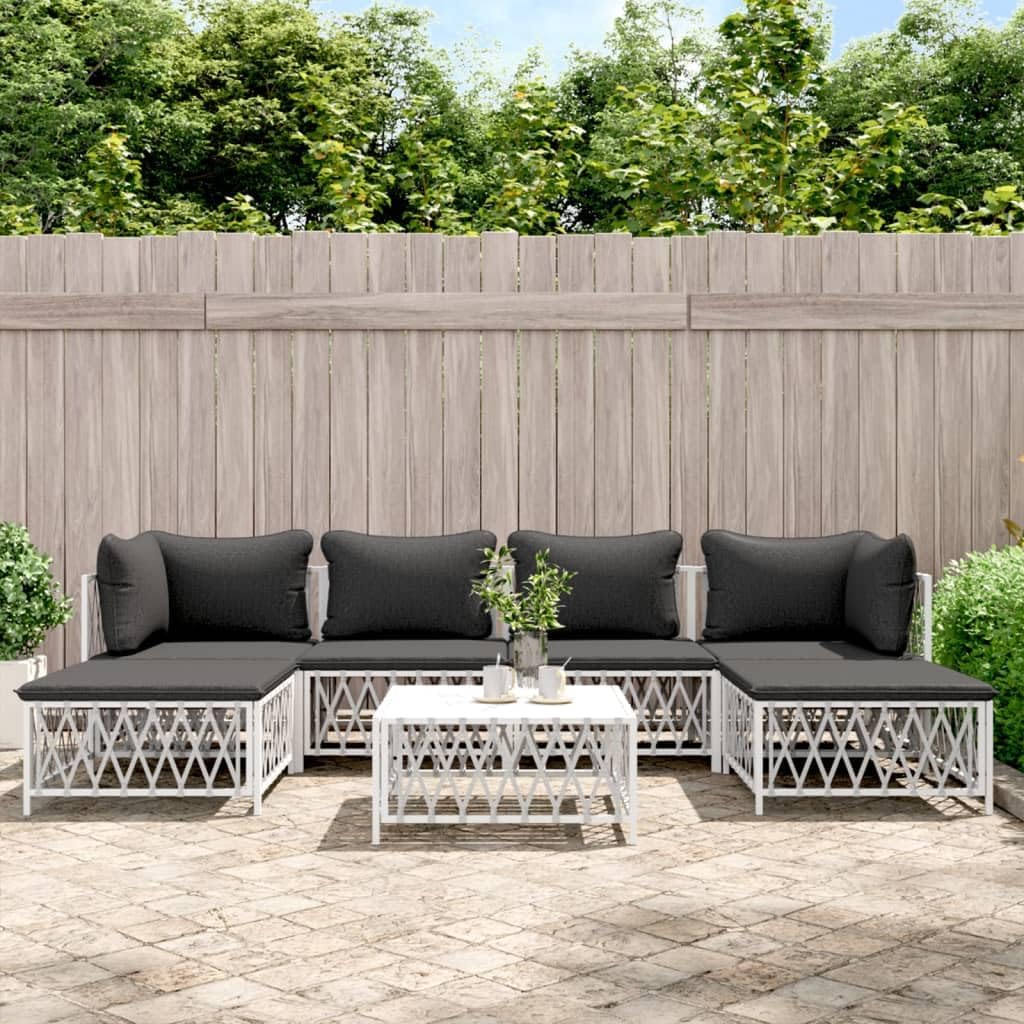 7 Piece Patio Lounge Set with Cushions White Steel,Premium Patio Lounge Set: Durable Comfort and Customization for Outdoor Spaces Patio Furniture Sets, Outdoor Furniture Sets