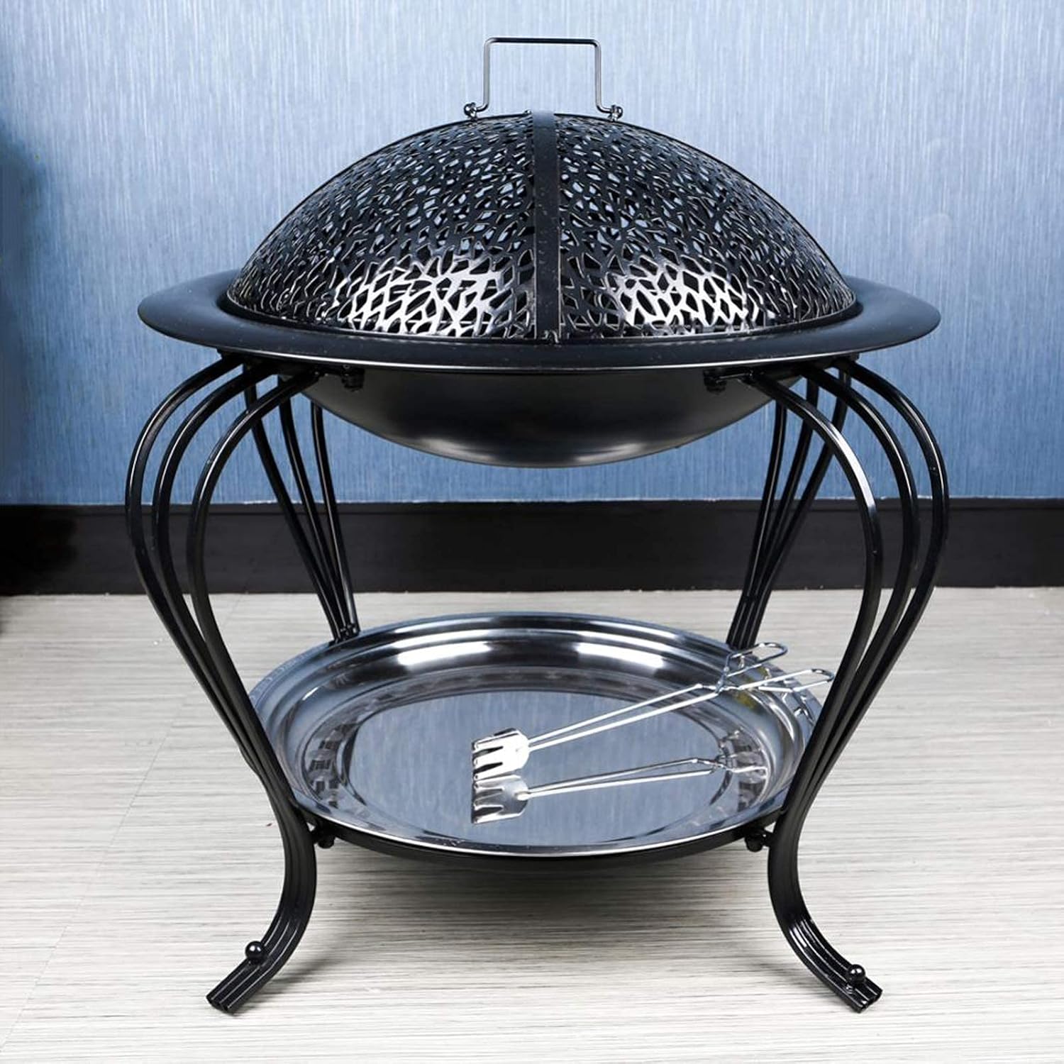 Outdoor Fire Pit, Garden Patio Heater Charcoal Log Wood Burner, Steel Fire Bowl for BBQ Camping Picnic,Black-43 * 39.5 * 39.5cm