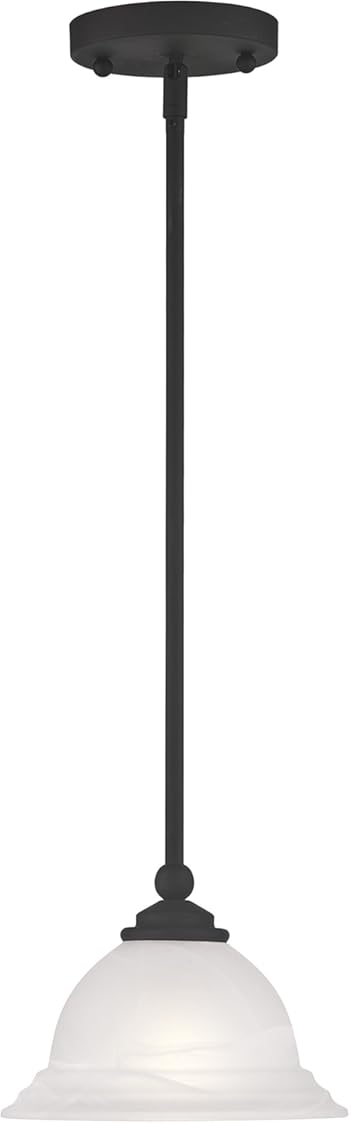 Livex Lighting Glass Shade 4256-04 North Port 1 Light Black Mini Pendant with White Alabaster Glass
