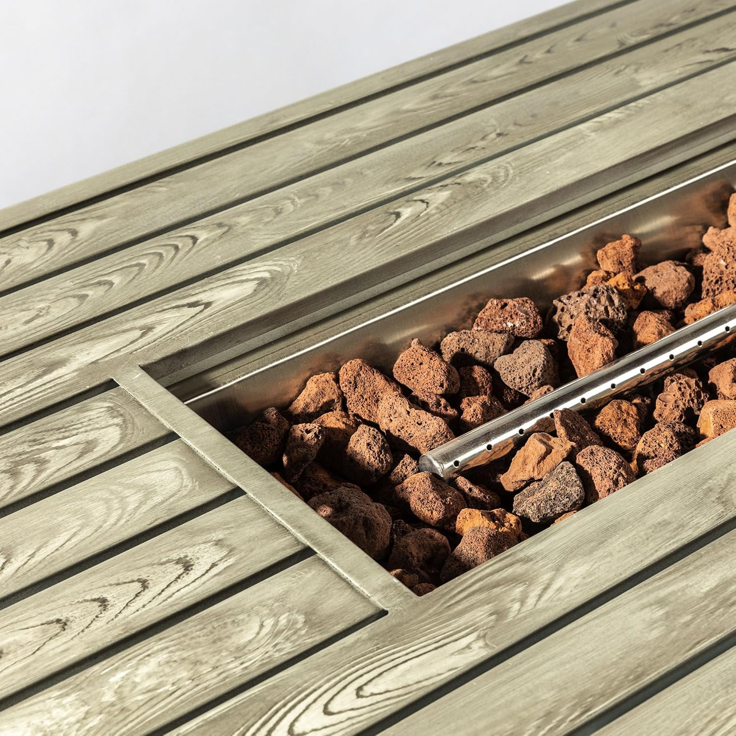 54inch Outdoor Fire Table Steel Fire Pit Table with Wood Grain