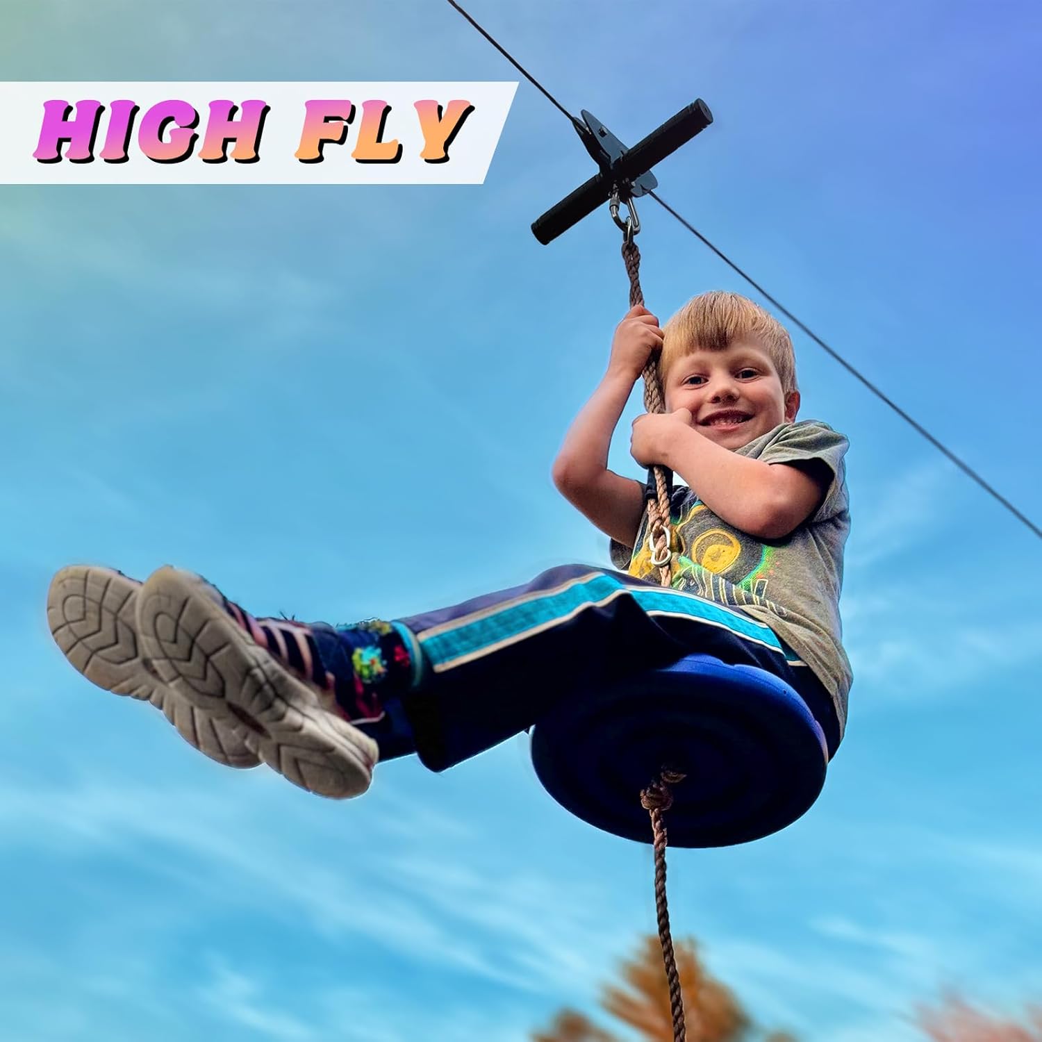 CTSC Zipline for Kids and Adult, Zip line Kits for Backyard with Stainless Steel Spring Brake, Cable Tensioning Kit, Safety Harness, 2 Tree Protectors and Full Set of Zip line Accessories