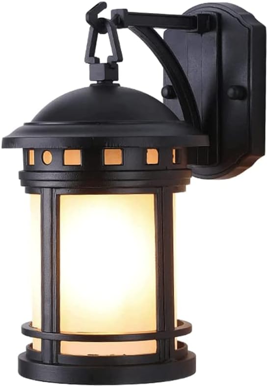 Outdoor Waterproof Courtyard Wall Lamp, E27 Single-Head Wall Lights, Frosted Glass Lampshade, Retro Style Die-cast Aluminum Wall Sconces, Wall-Mounted Lighting Fixtures