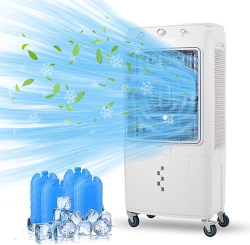 6500 CFM Evaporative Air Cooler, 15.8 Gallon Swamp Cooler with 4 Ice Packs, 3 Wind Speeds and Modes, 3-in-1 Swamp Cooler Air Conditioner, Portable Air Cooler Fan for Indoor Garage Outdoor Patio
