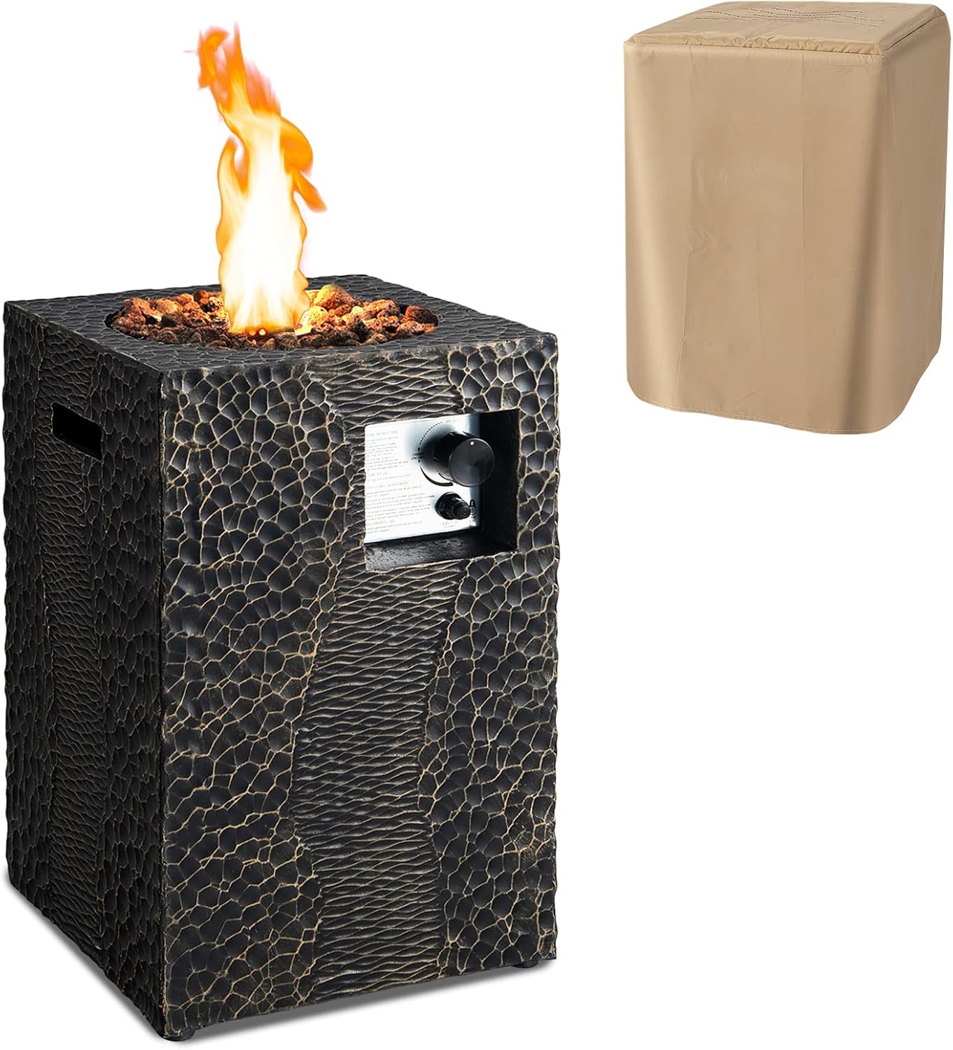 Tangkula 16 Inch Patio Propane Fire Pit, Patiojoy Electronic Ignition Square Gas Fireplaces with Protective Cover, 30,000 BTU Outdoor Fire Pit with Lava Rocks, Touch-up Pen for Backyard, Patio (Black)