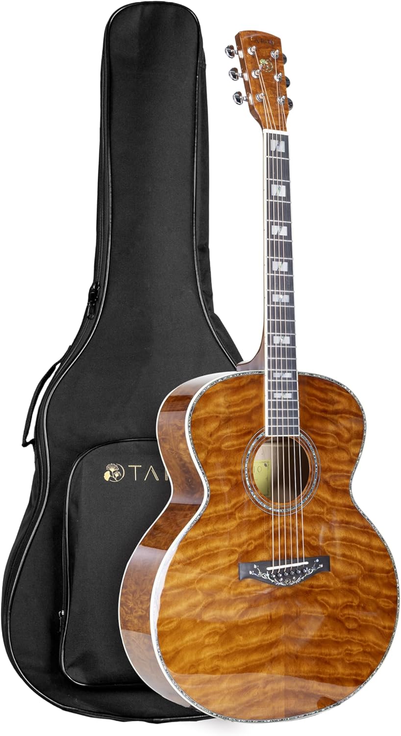 TARIO Antique Jumbo Body Acoustic Guitar Quilted Maple body Maple Neck Natural