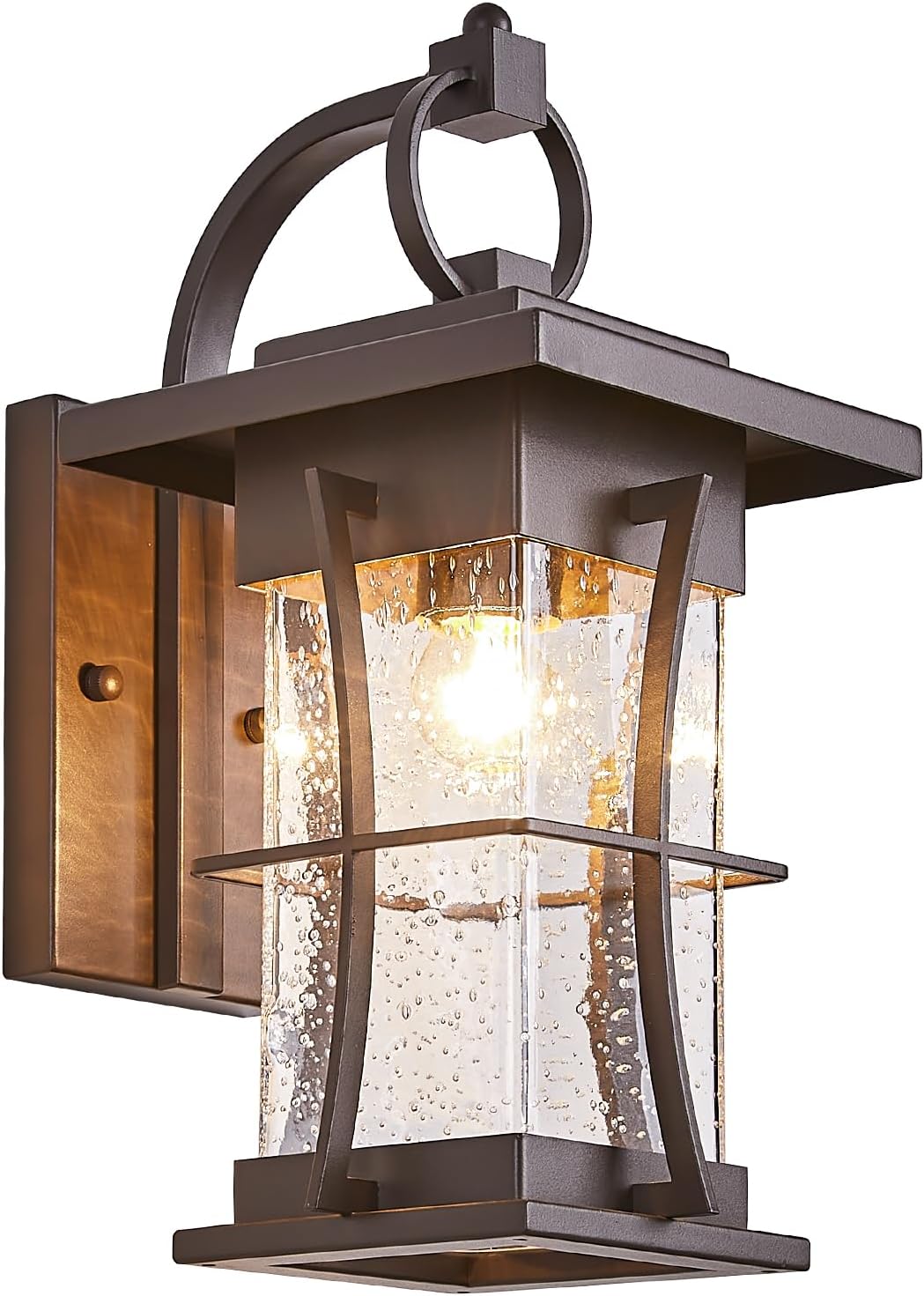 Oil Rubbed Bronze Outdoor Light Sconces Wall Mount Matte Brown Outdoor Wall Lamp Large Exterior Porch Wall Lantern with Seeded Glass 15