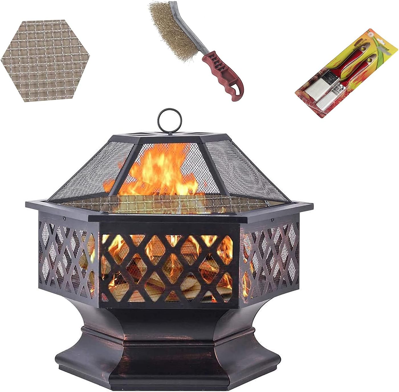 Fire Pits Outdoor Wood Burning Fire Pit Outdoor Fire Tables, Charcoal Barbecue Grill,Natural Wood Heating Fire Pit Bowl,