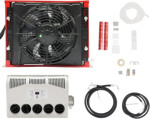 12V AC Unit RV Air Conditioner Mini Split, 11000 BTU Electric AC Unit Truck Cab Air Conditioner Split Cooling Rapidly Split Air Conditioner for Semi Motorhome Trucks Bus Camper Van Trailers