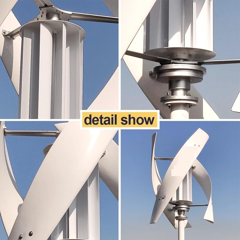 3KW 5KW Vertical Axis Wind Turbine Household Wind Turbine Generator Kit Low Speed Low Noise with 3 Blades Low Starting Speed for Home(5KW Hybrid Control,12V)
