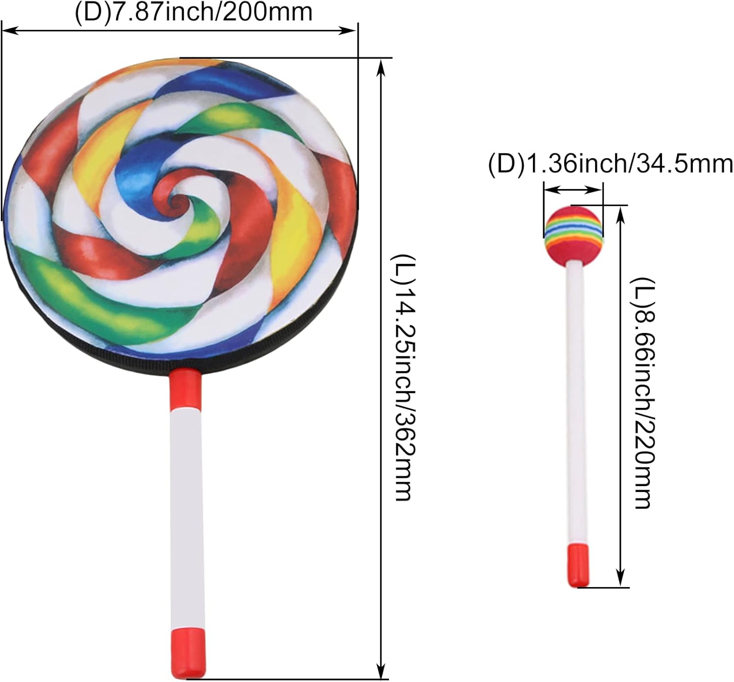 Lovermusic 10PCS Lollipop Shape Drum Hand Drum Musical Sound Tool Musical Instruments Colorful