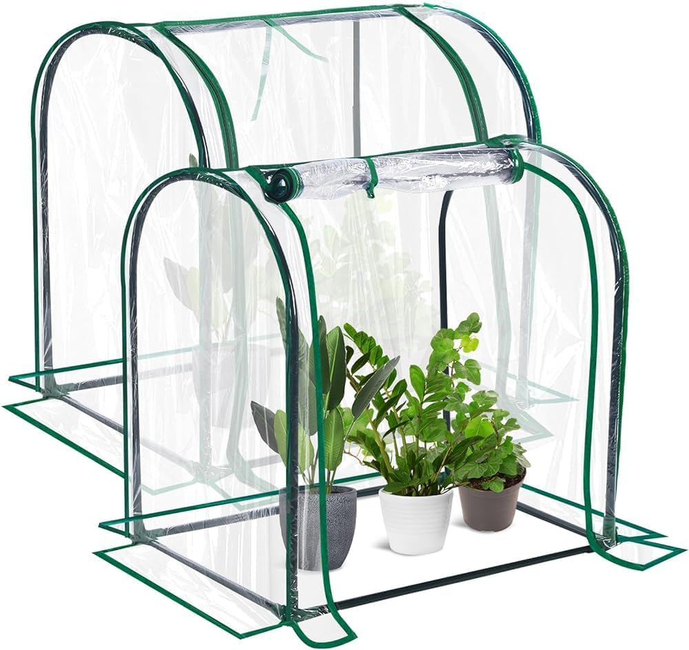 Tunnel Greenhouse-2 Pack Garden Greenhouse for Outdoors Heavy Duty Small Greenhouse with Zippered Doors Clear Tabletop Green House Waterproof Plant Tent for Winter Indoor Outdoor Cold Frost Protector