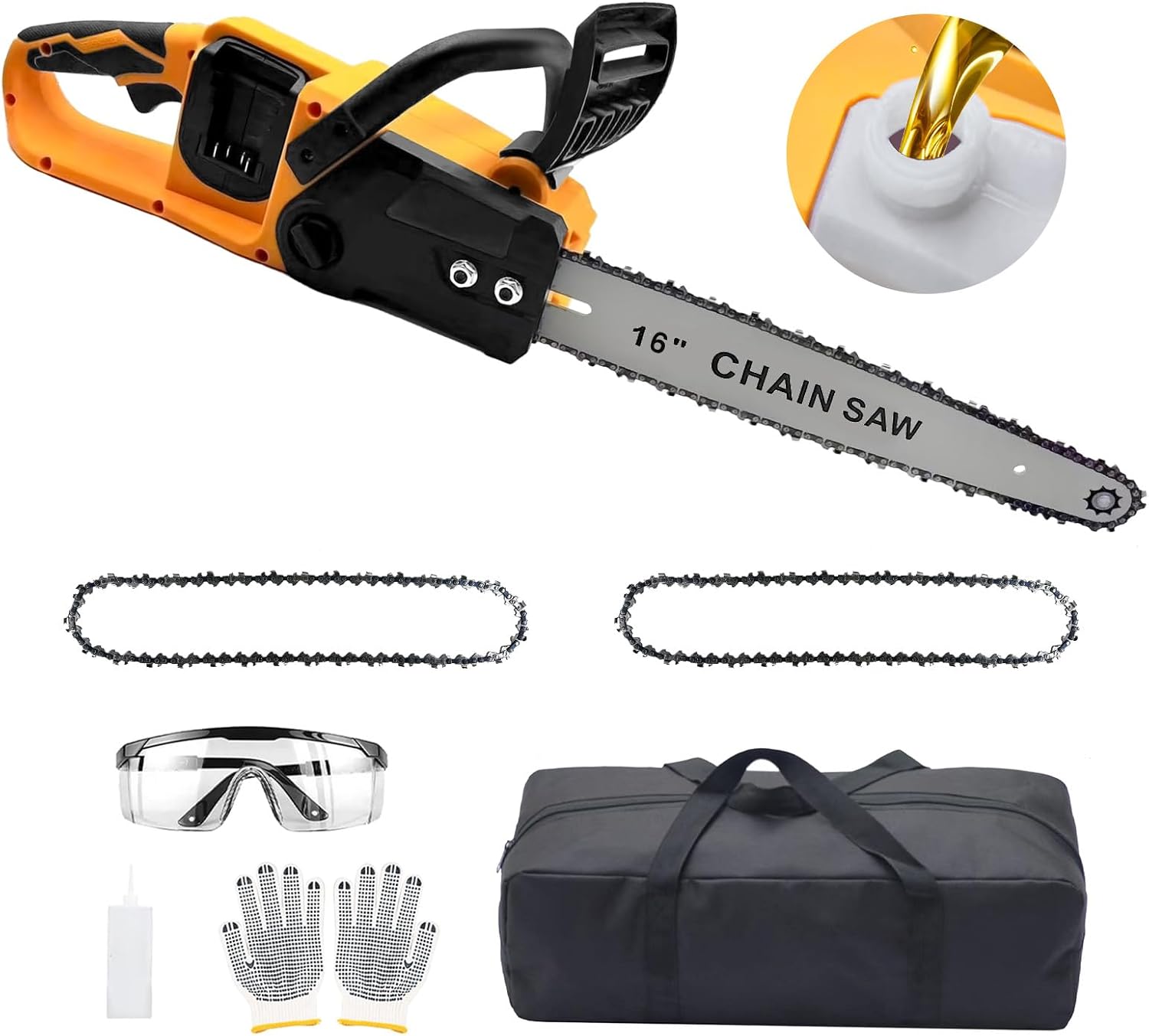 Cordless Chainsaw 16 inch 40V (2 x 20V MAX),Compatible for Dewalt Battery, Auto-Oiler, Brushless Chain Saw for Wood Cutting, Battery Powered Chian Saw for Wood Cutting Tree Trimming/Pruning(Tool Only)