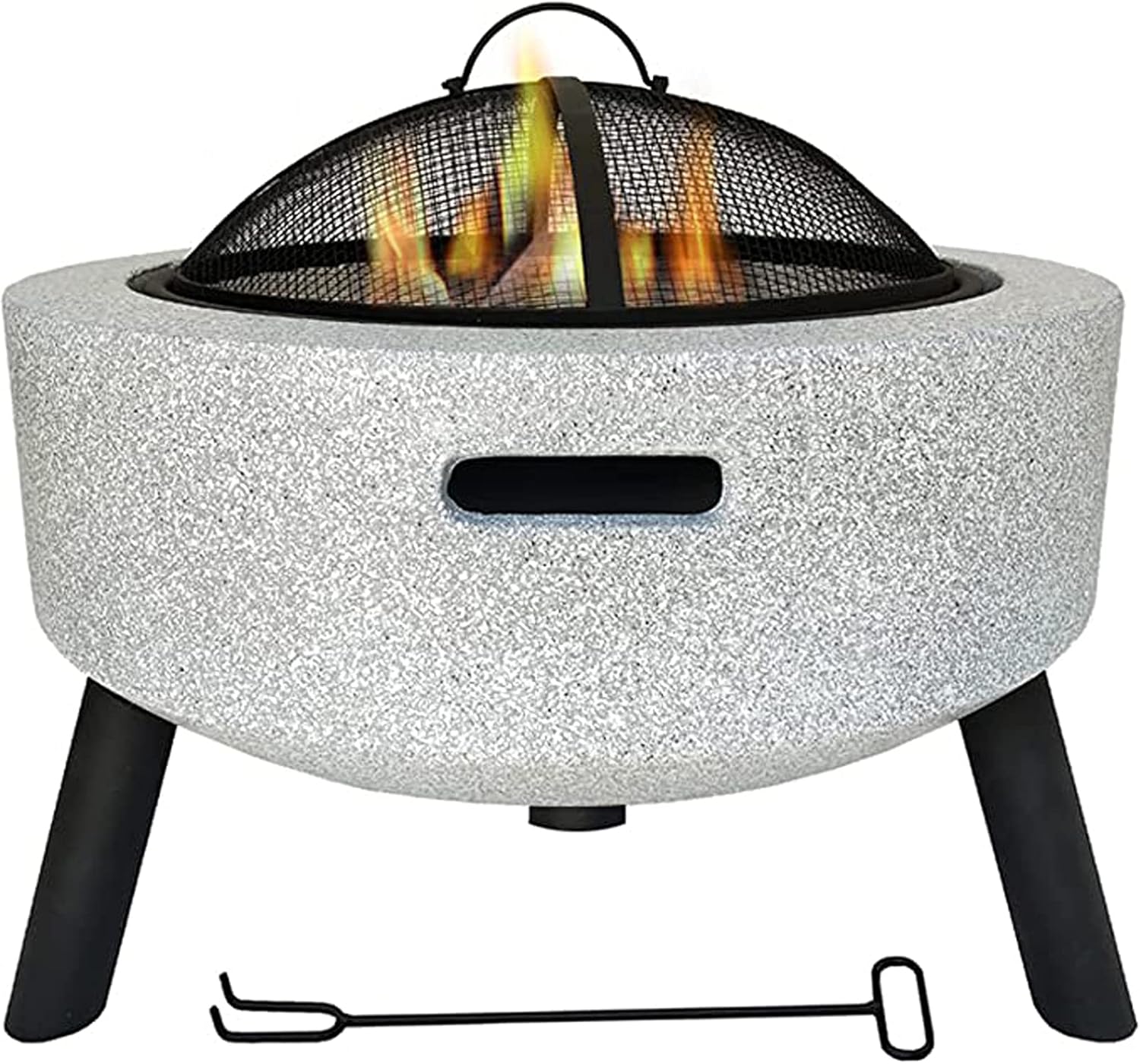 Outdoor Fire Pit Concrete Round and Wood Burning Fire Pit BBQ Grill Firepit Bowl Heaters with Grill Grate 3 in 1 Fireplace for Bonfire Barbecue in The Wild for Camping,White