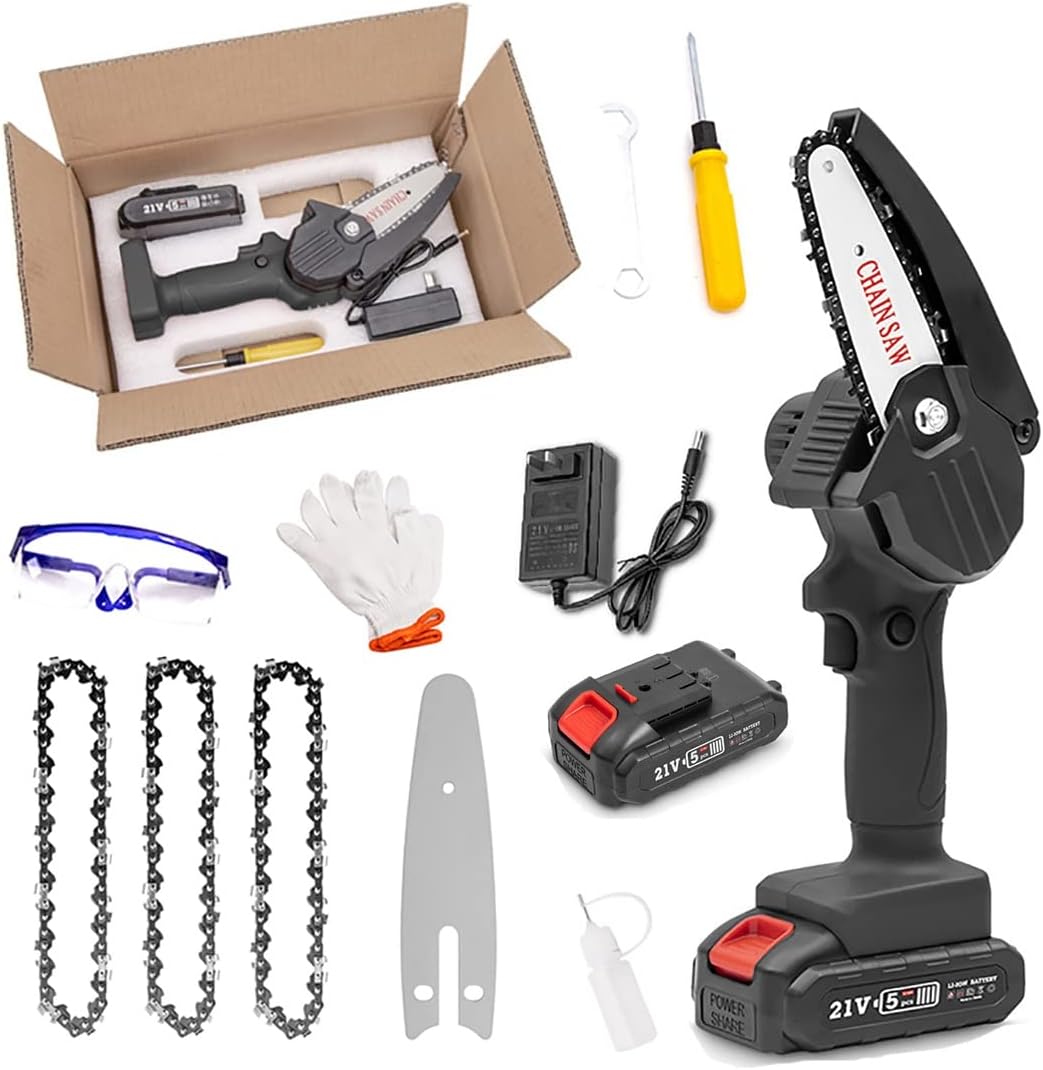 Mini Chain Saw, Portable Electric Chainsaw, Cordless Battery Power,Mini Chainsaw with Battery and led lights,4 Inch Cordless Chainsaw With Charger, Suitable For Gardening, Wood, Outdoor Camping