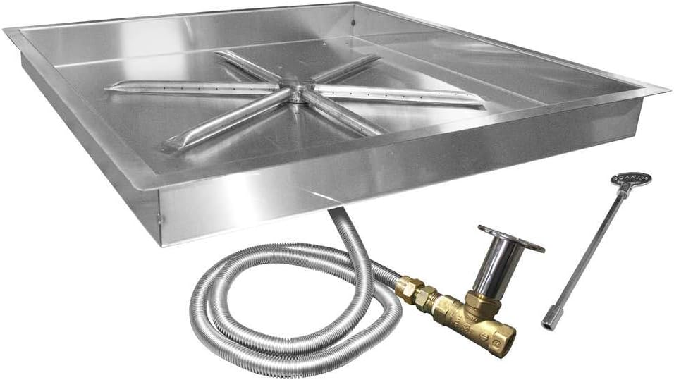 Firegear Match Light Gas Fire Pit Burner Kit (FPB-38SBS36MT-N), Square Bowl Pan, Natural Gas, 38x38-inch