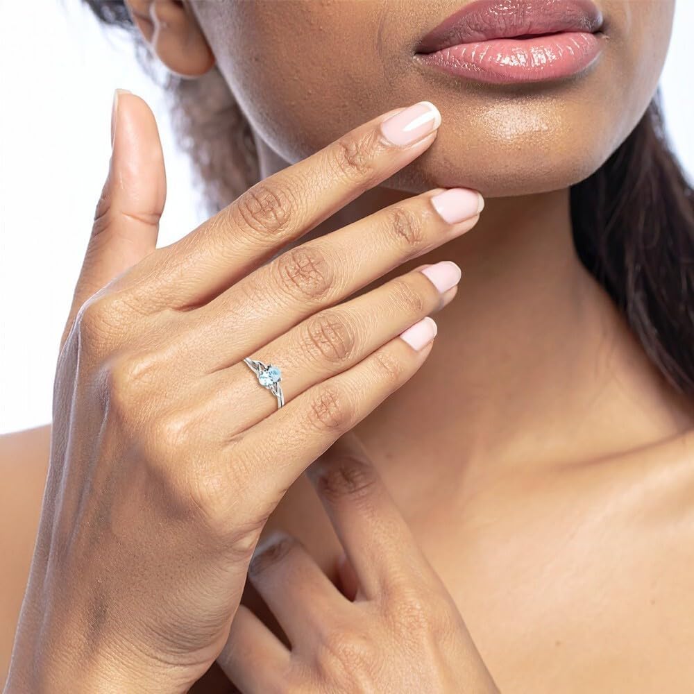 IceCarats 14K Solid White Gold Blue Aquamarine Ring March Birthstone Jewelry