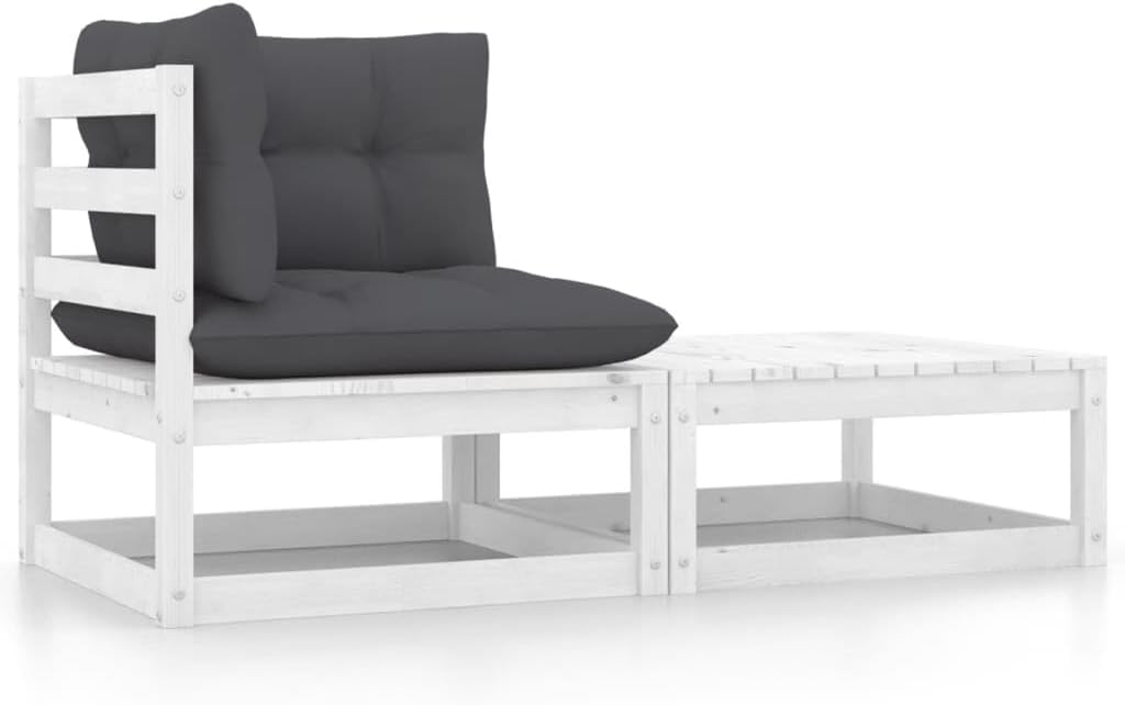 2 Piece Patio Lounge Set with Cushions White Solid Wood Pine,Comfortable Patio Lounge Set for Relaxing, Entertaining, and More Patio Furniture Sets, Conversation Sets