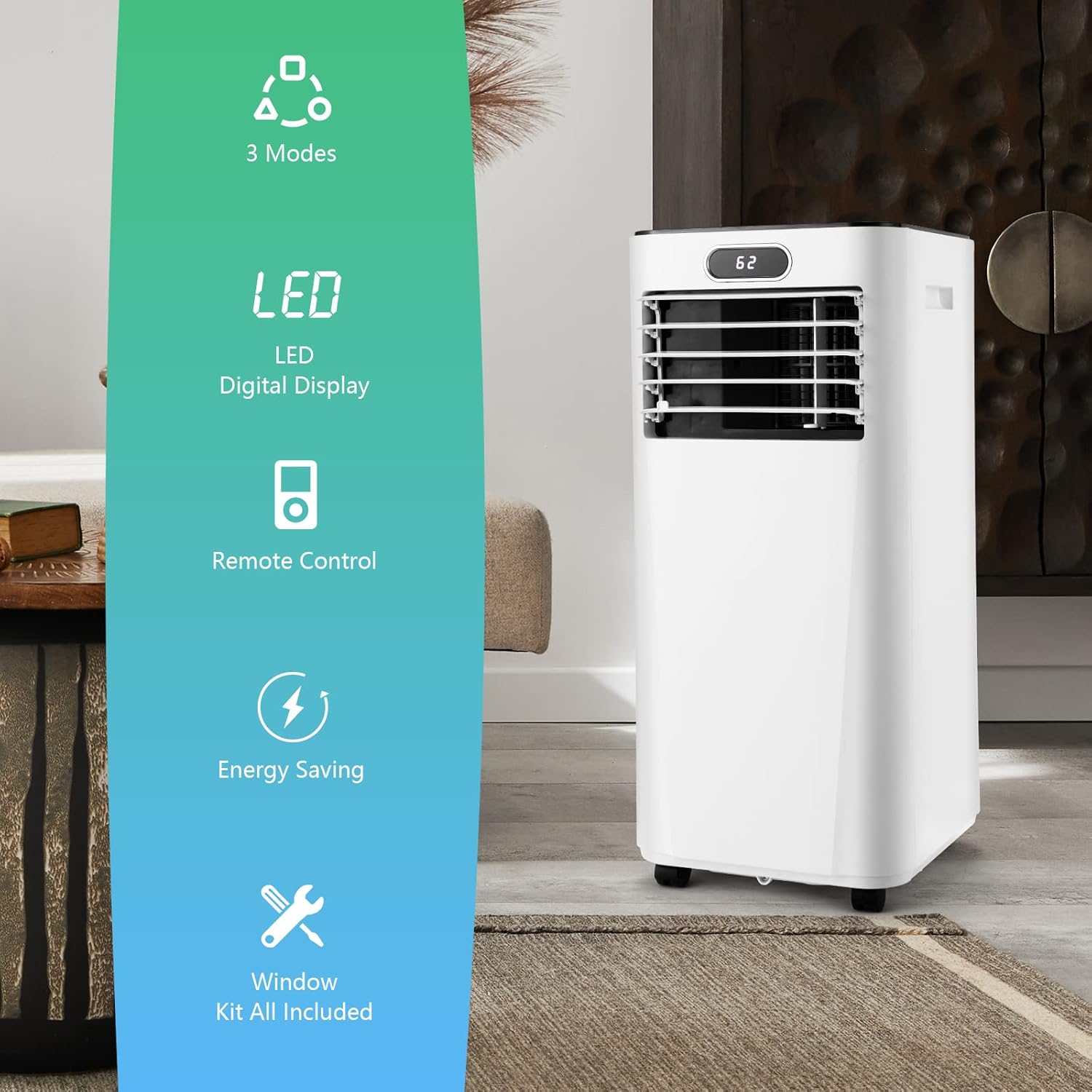 PETSITE Portable Air Conditioner, 3-in-1 AC Cooling Unit Dehumidifying, Fan & Air Cooler Function, Remote Control, Window Kit Included (8000BTU, White)