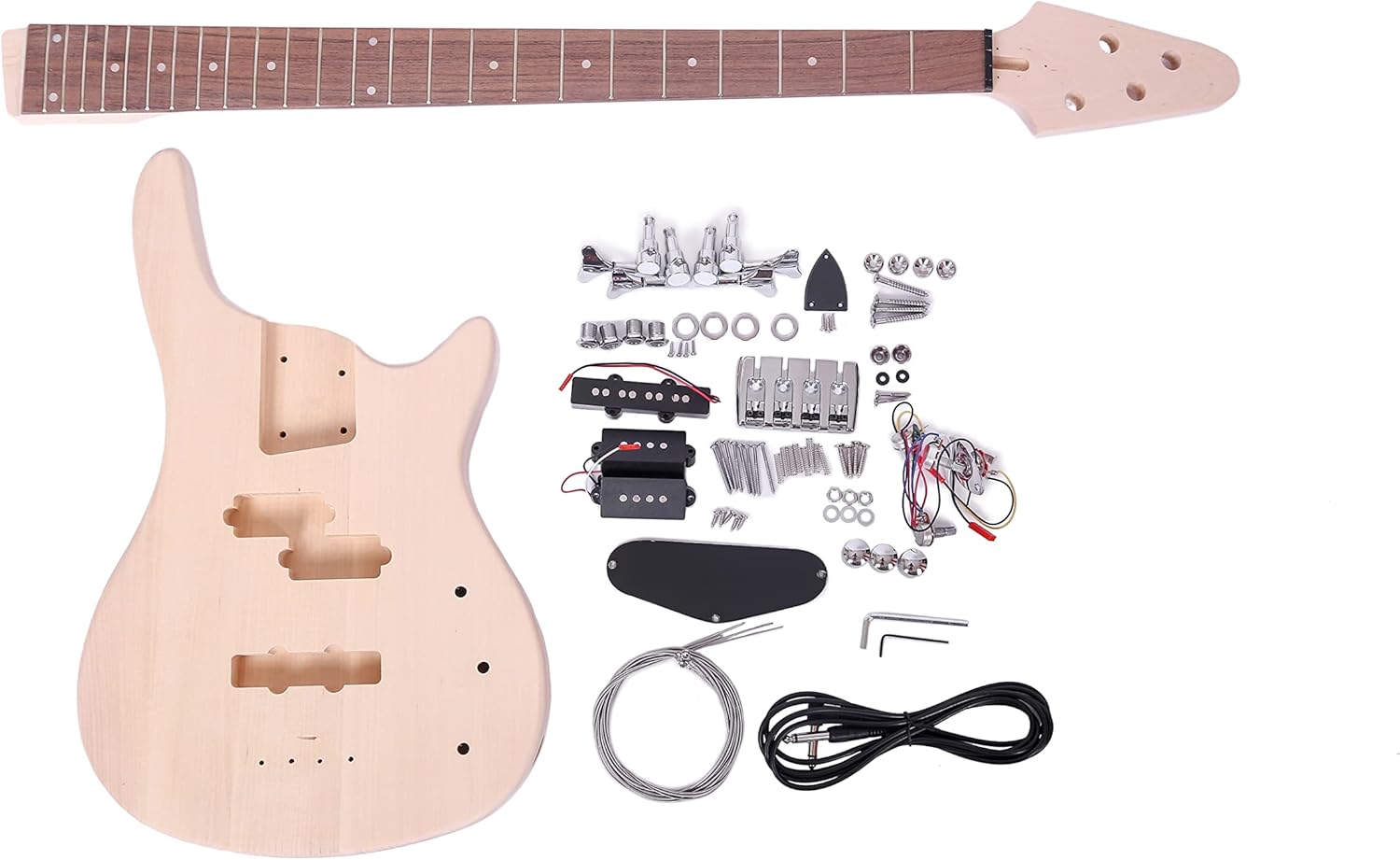 I-4 DIY Electric Bass Guitar Kits，Basswood body，Maple Neck and Rosewood Fingerboard，All Components Included，Natural