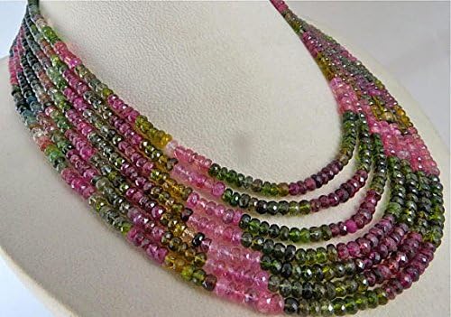 5mm 7 line natural multi watermelon tourmaline facetted rondelle beads necklace 17 inches