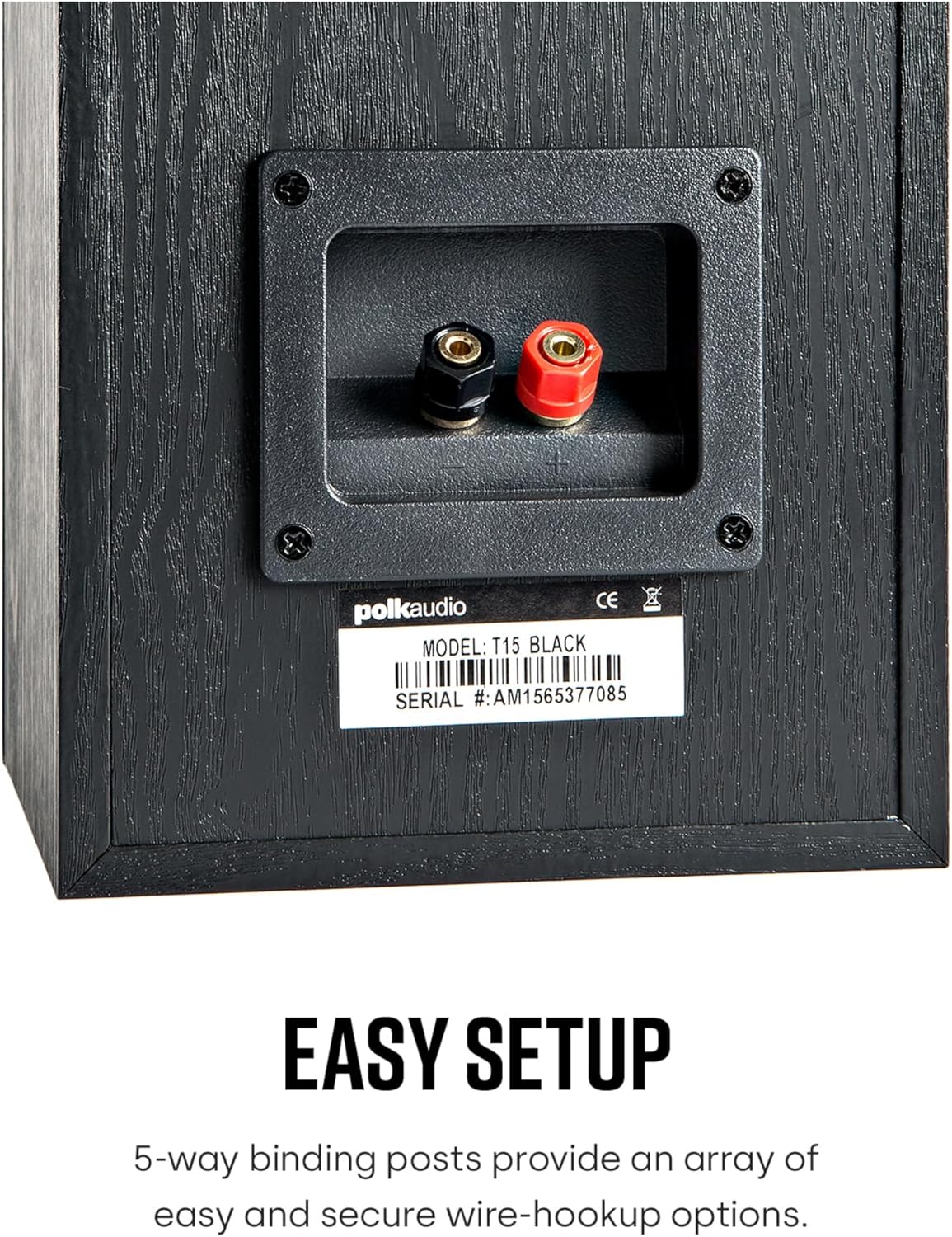 Polk Audio T15 Home Theater and Stereo Bookshelf Speakers – Deep Bass Response, Dolby and DTS Surround, Wall-Mountable, Pair, Black